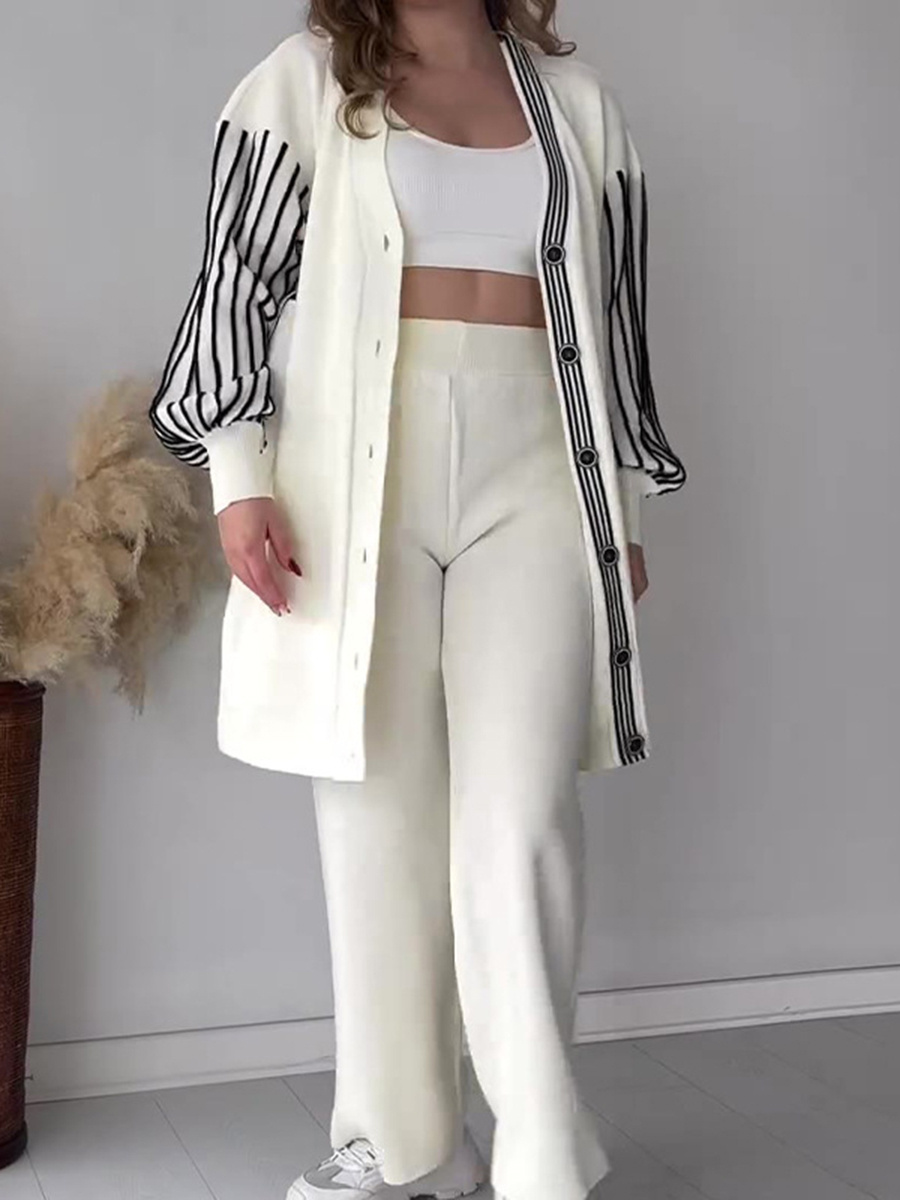 Fashionable striped print casual and lazy style knitted suit