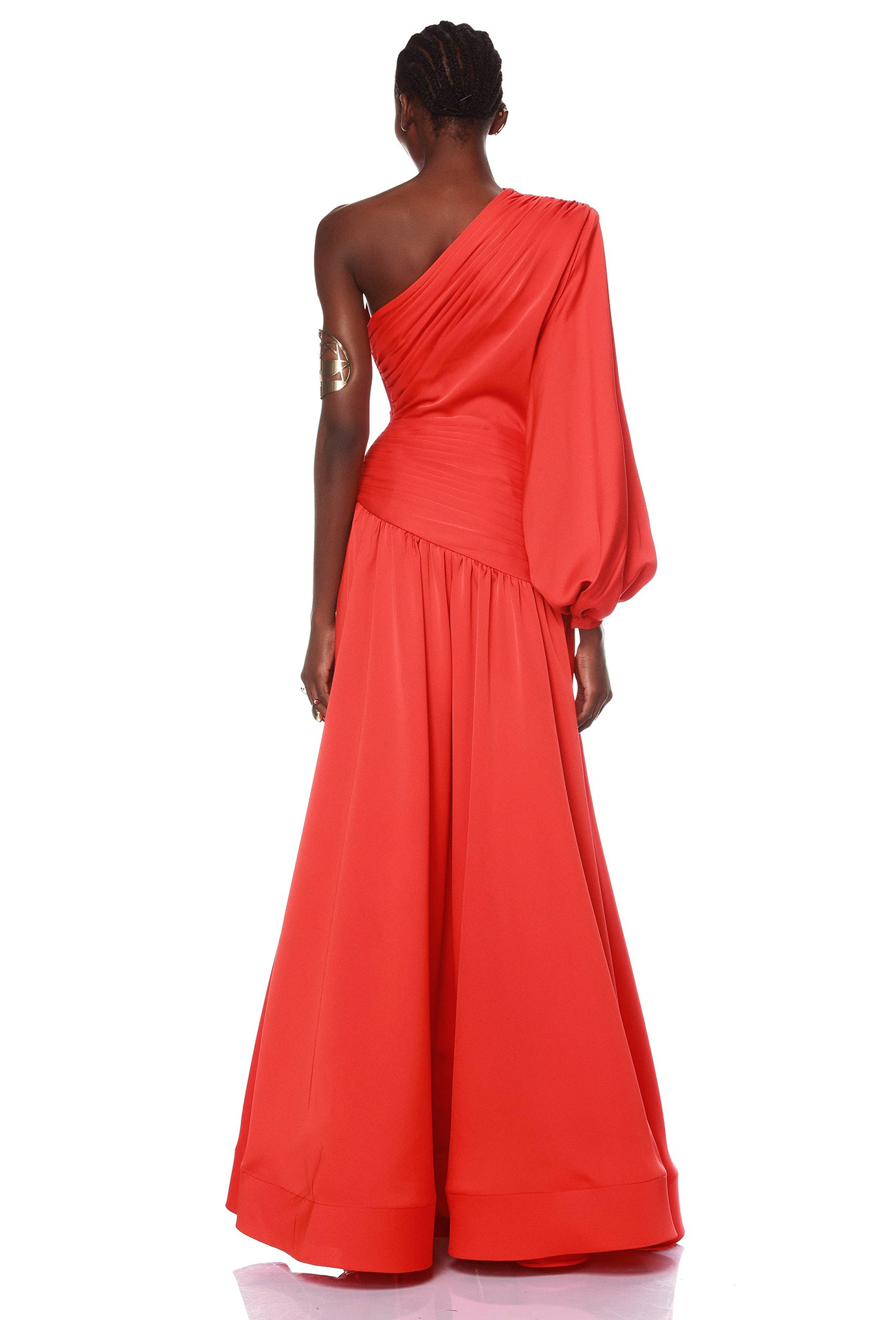 Gemma One Shoulder Long Sleeved Dress In Red