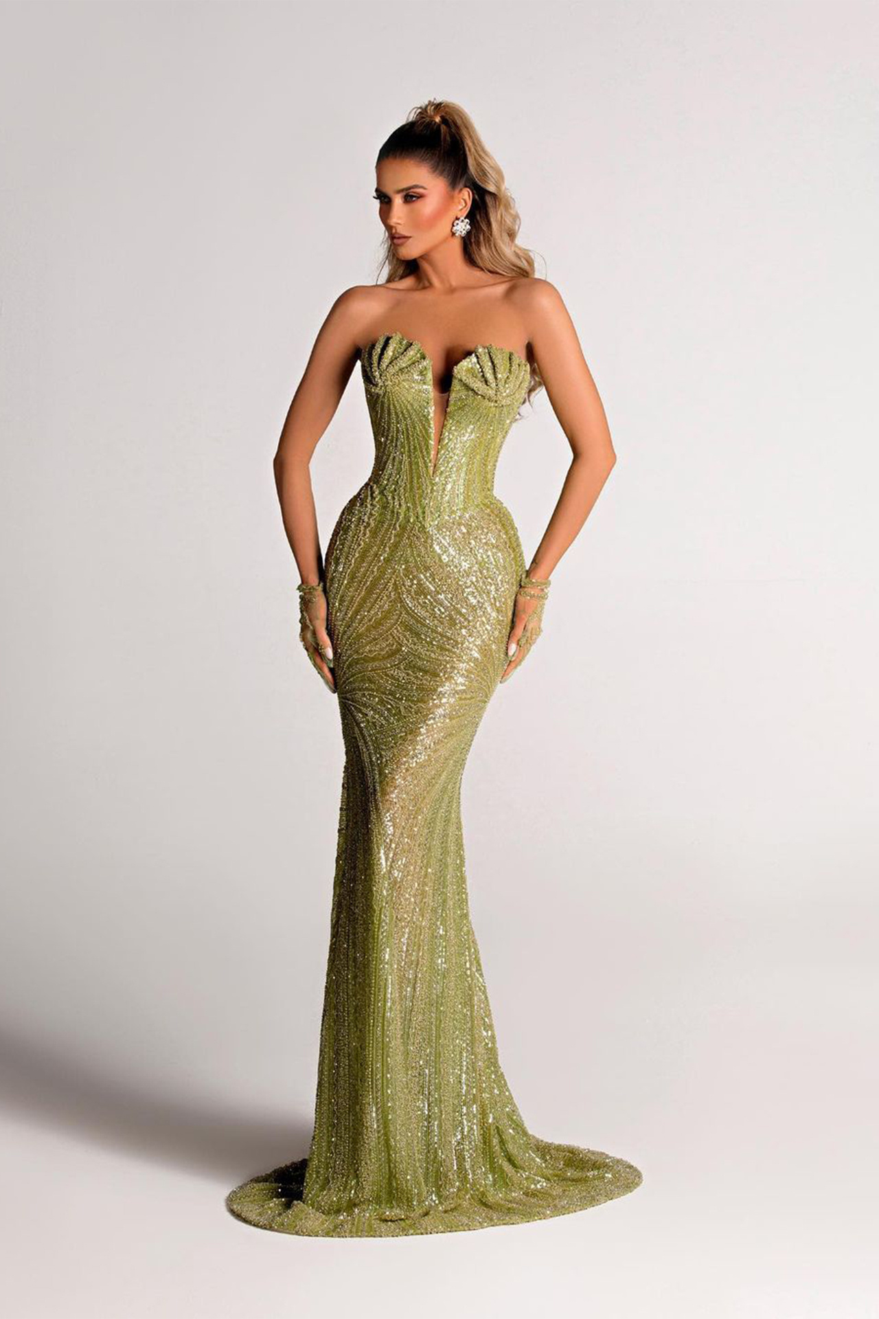 Taylor Sequined  Maxi Dress In Green