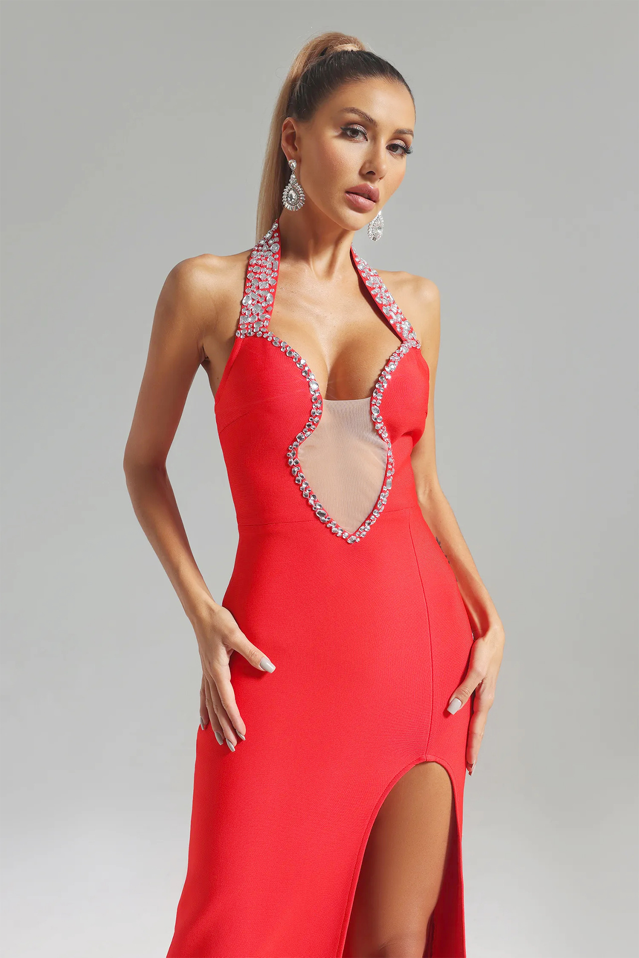 Via Bandage Embellished Gown Dress