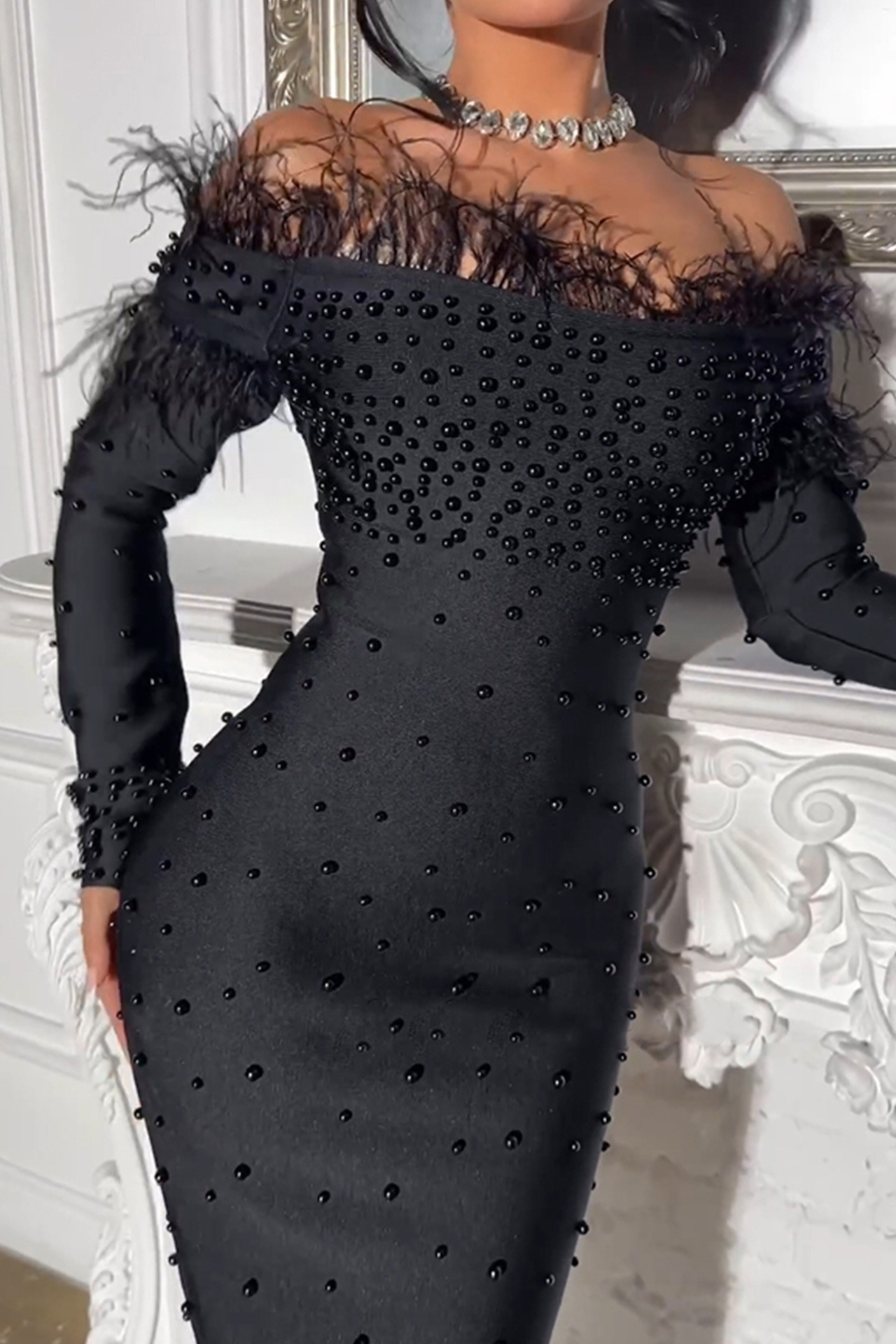 Elora Beading Maxi Dress In Black