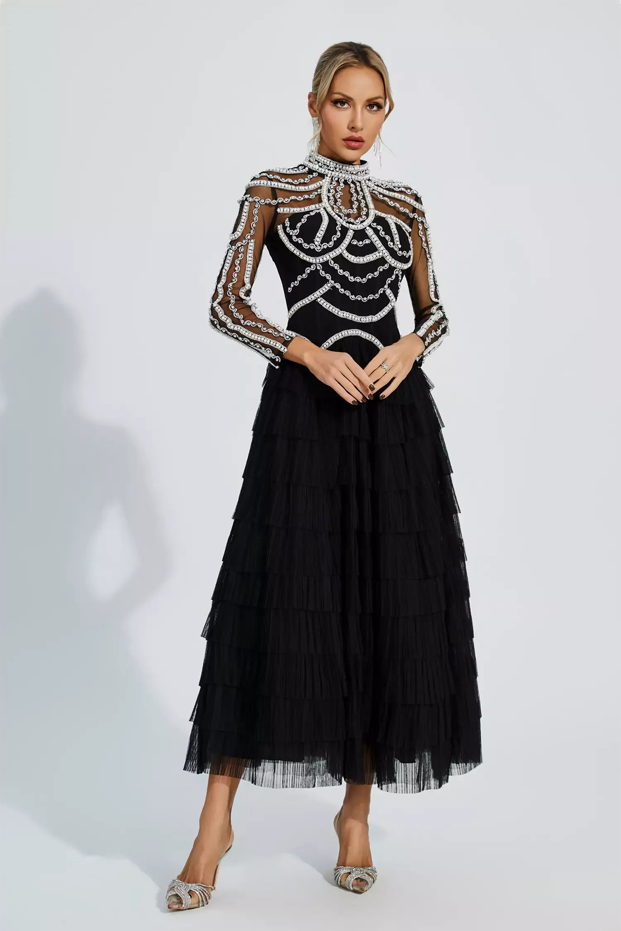 Nicolette Midi Evening Dress In Black