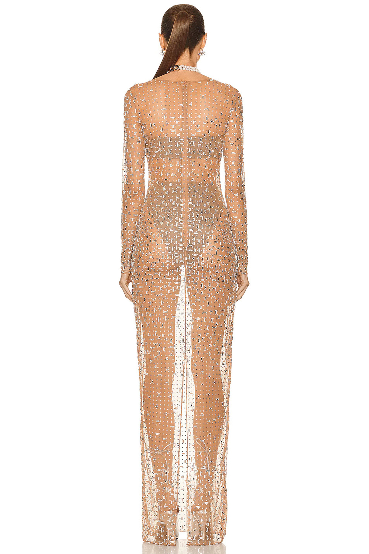 Halle Maxi Slit Bodycon Dress In Almond