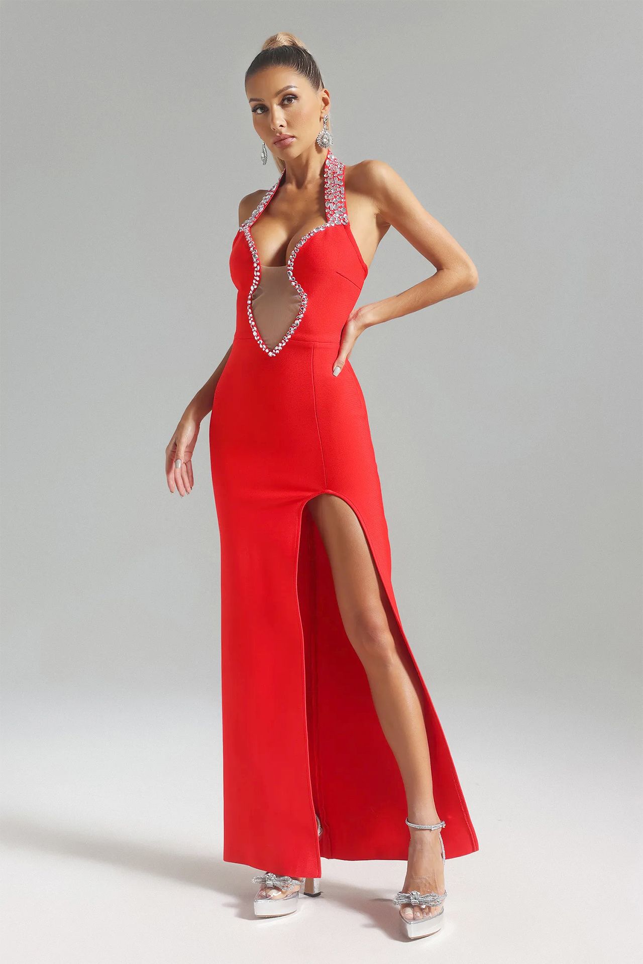 Via Bandage Embellished Gown Dress