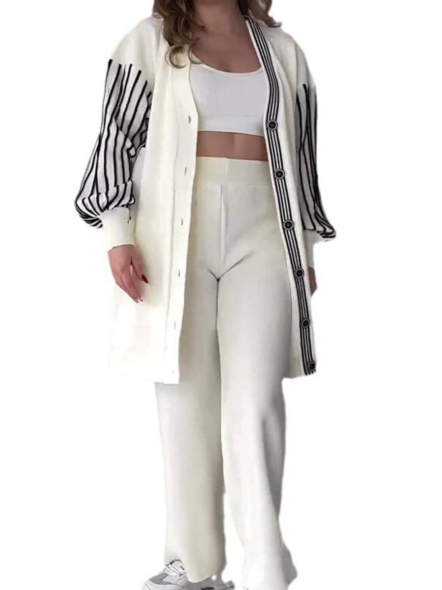 Fashionable striped print casual and lazy style knitted suit