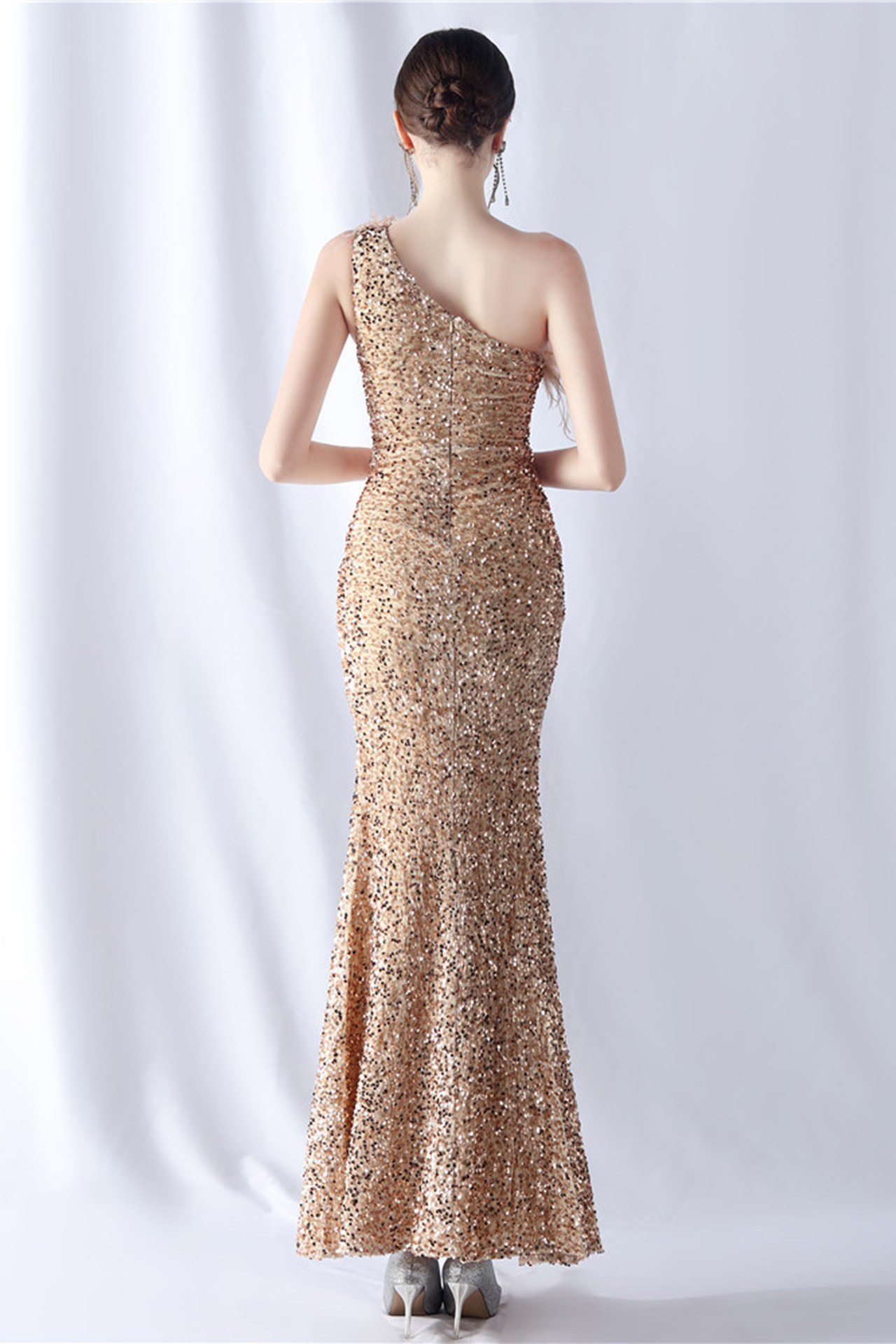 Lilith One Shoulder Feather Maxi Dress