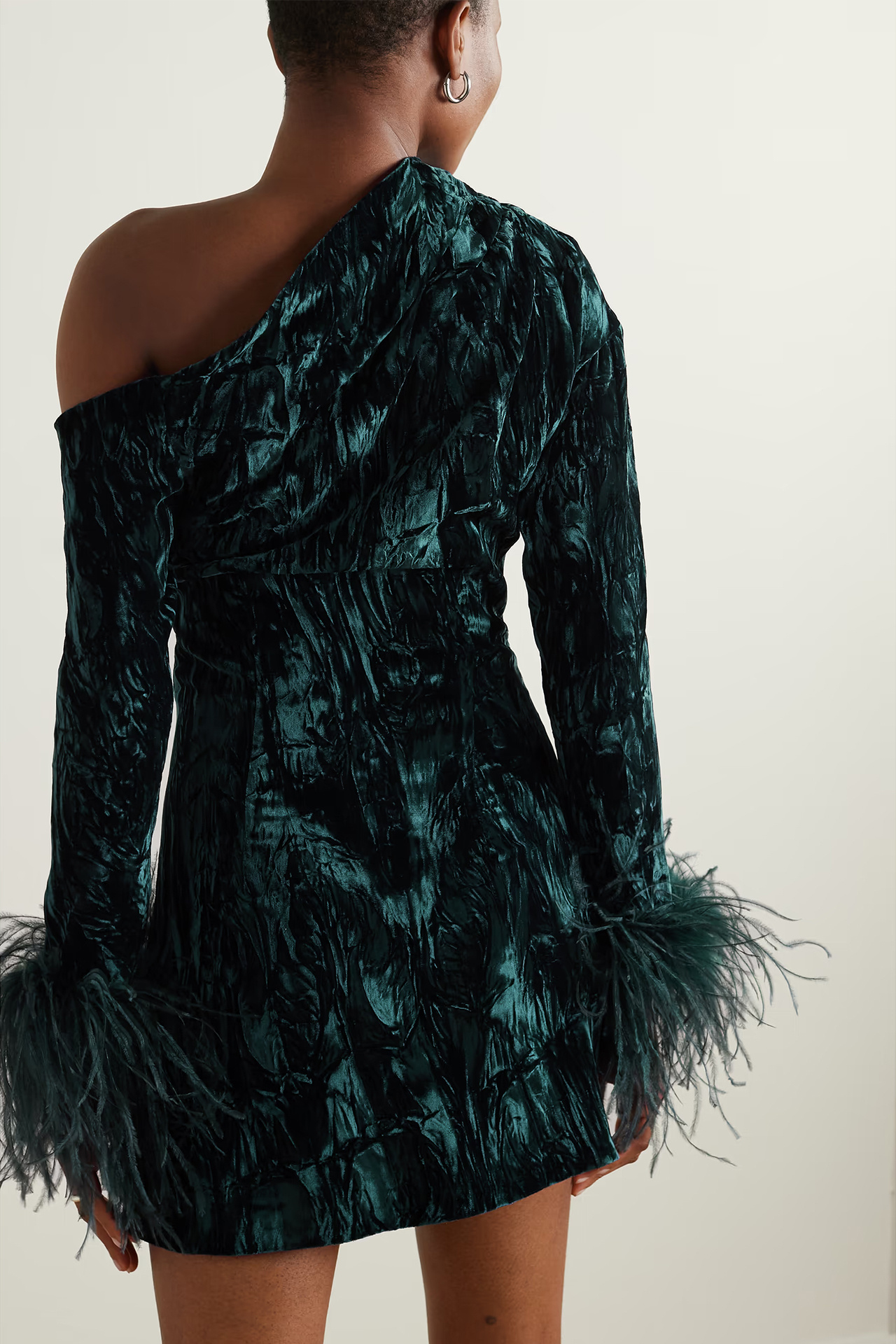 Rhiannon Feather One Shoulder Dress In Teal