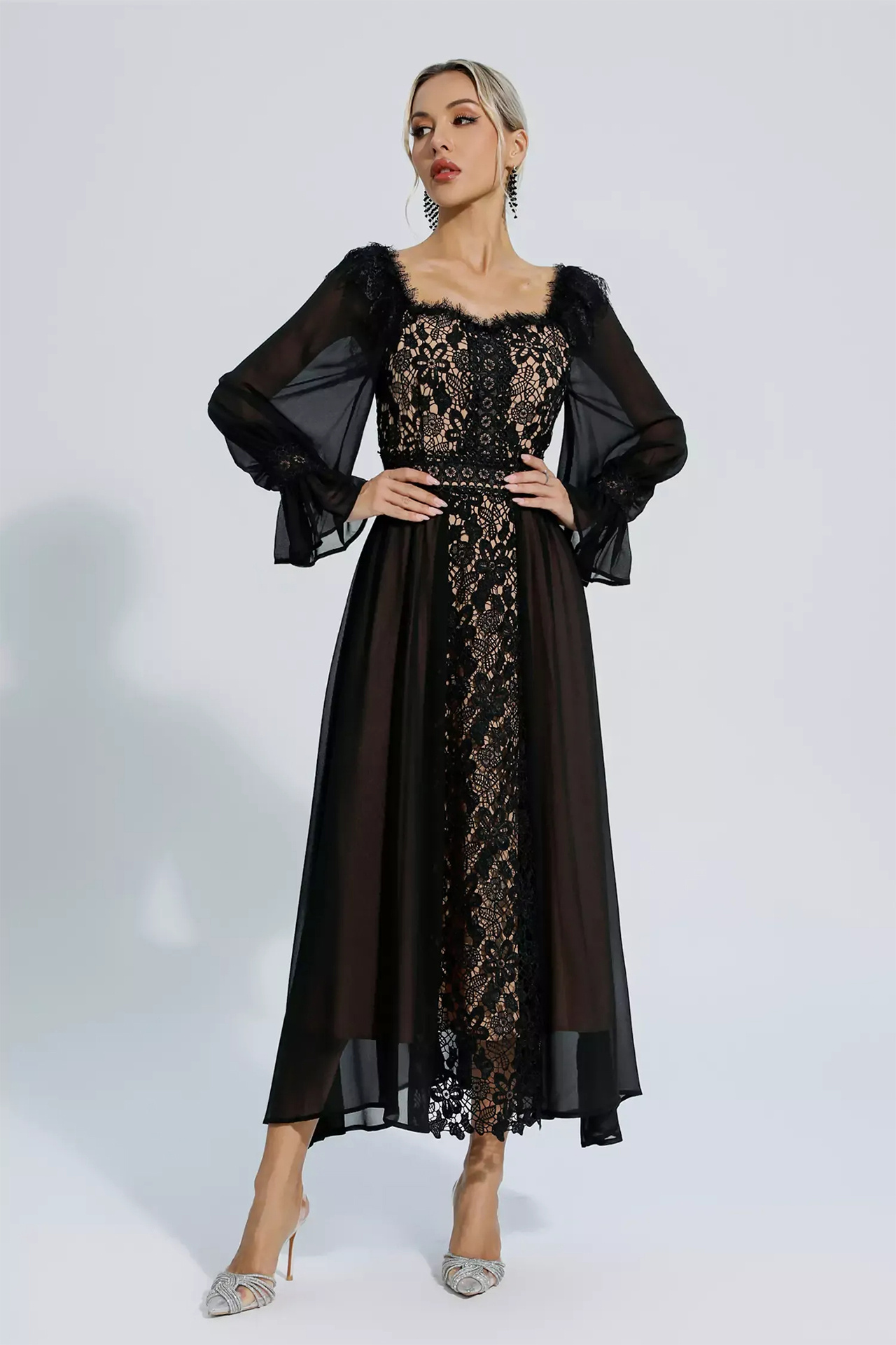 Aliana Floral Hollow Long Sleeve Dress
