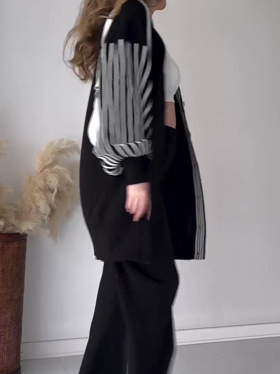 Fashionable striped print casual and lazy style knitted suit