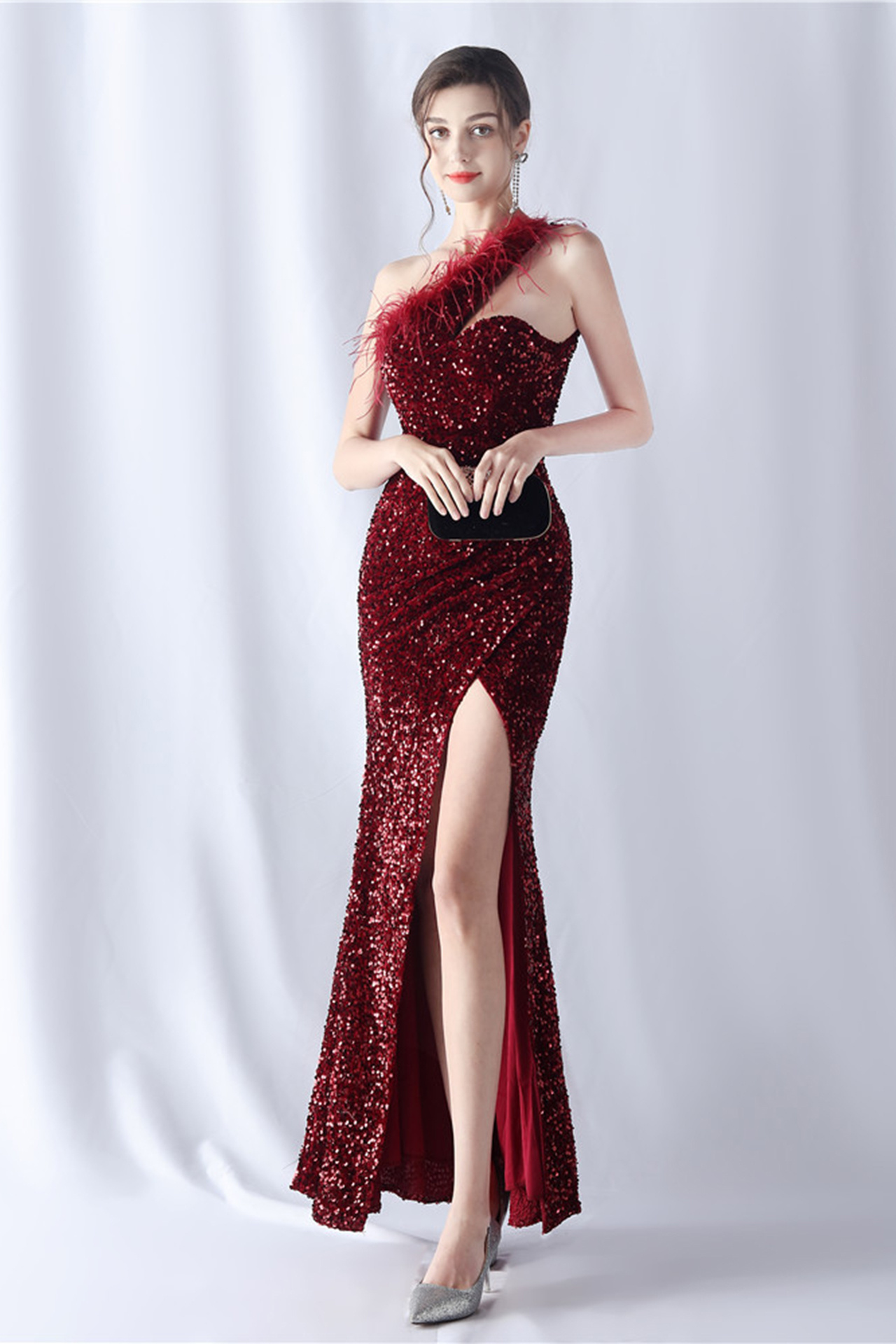 Lilith One Shoulder Feather Maxi Dress