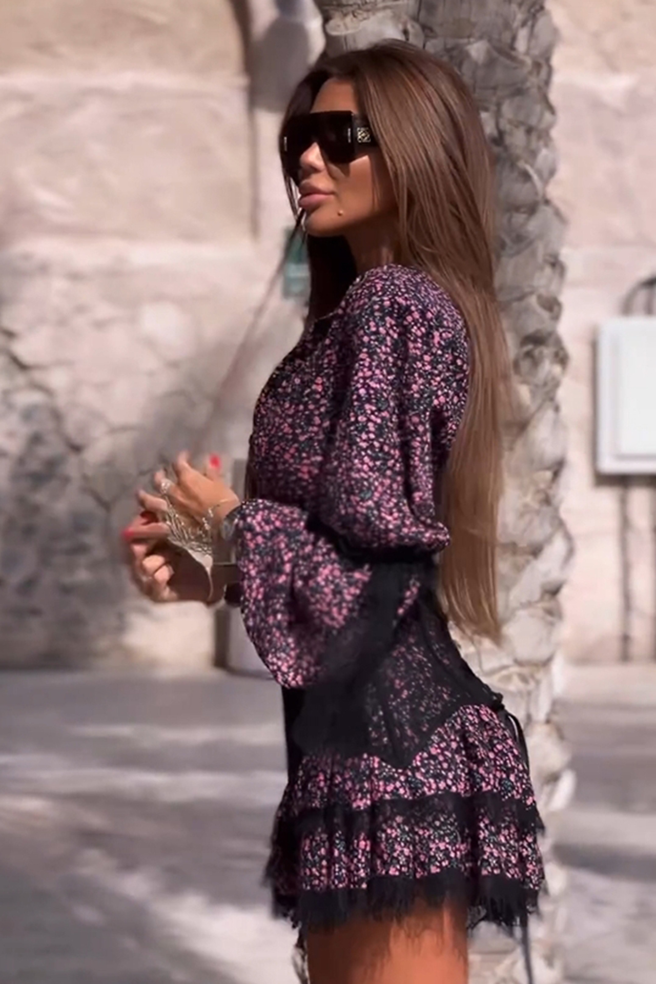 Clara Long Sleeve Flower Mini Dress