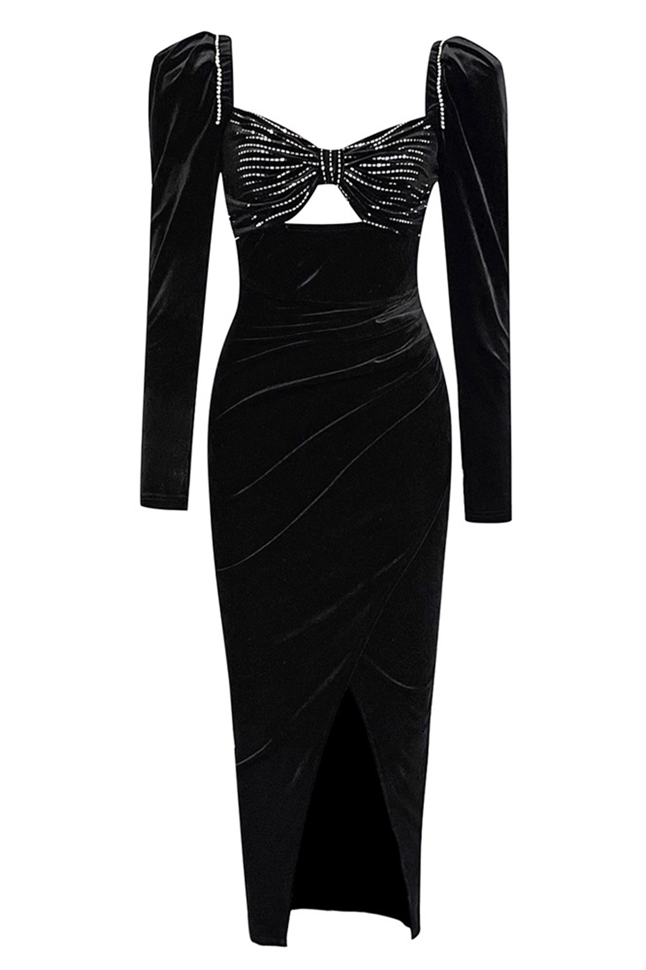 Priscilla Slit Midi Dress In Black