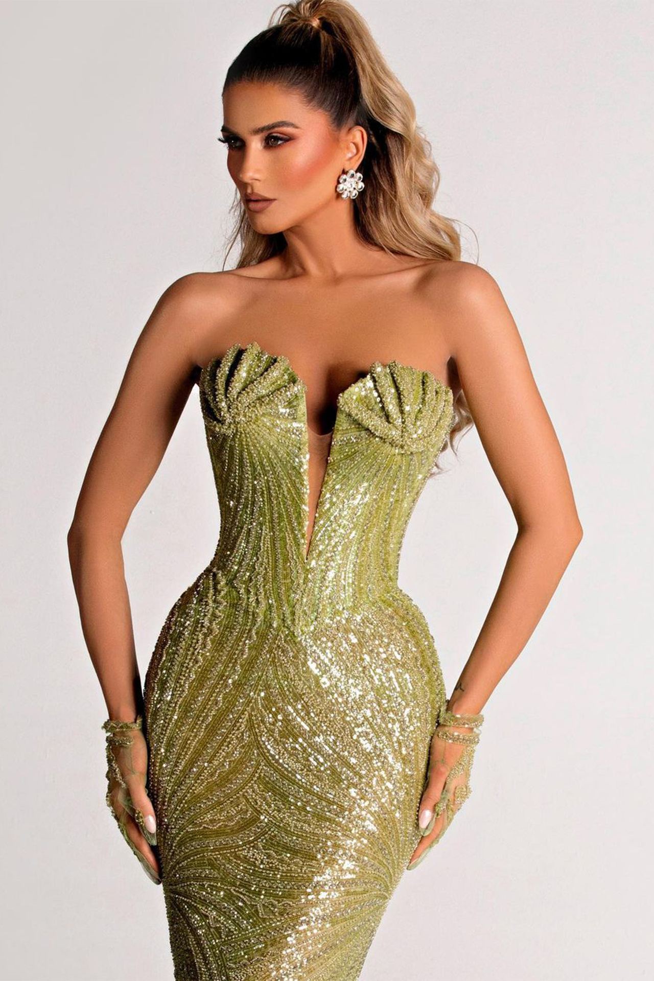 Taylor Sequined  Maxi Dress In Green