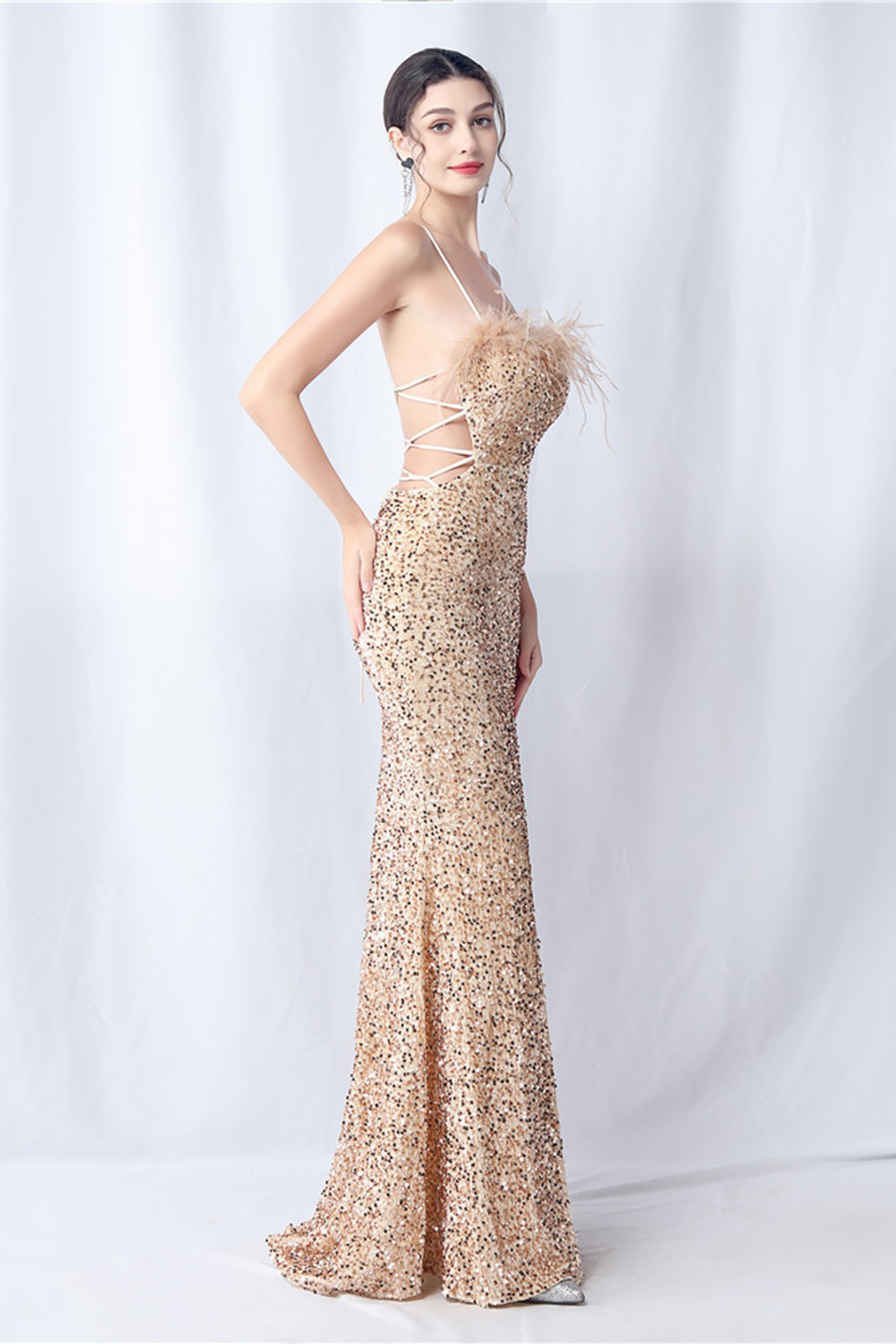 Isadora Slip Feather Maxi Dress
