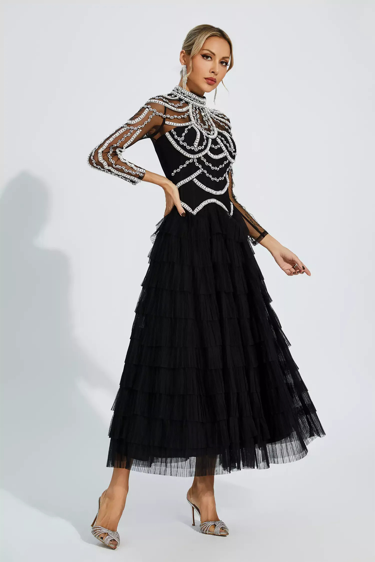 Nicolette Midi Evening Dress In Black