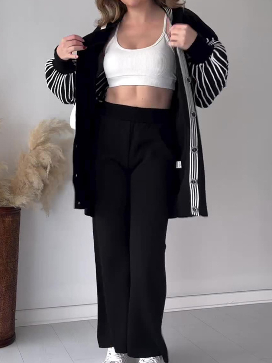 Fashionable striped print casual and lazy style knitted suit