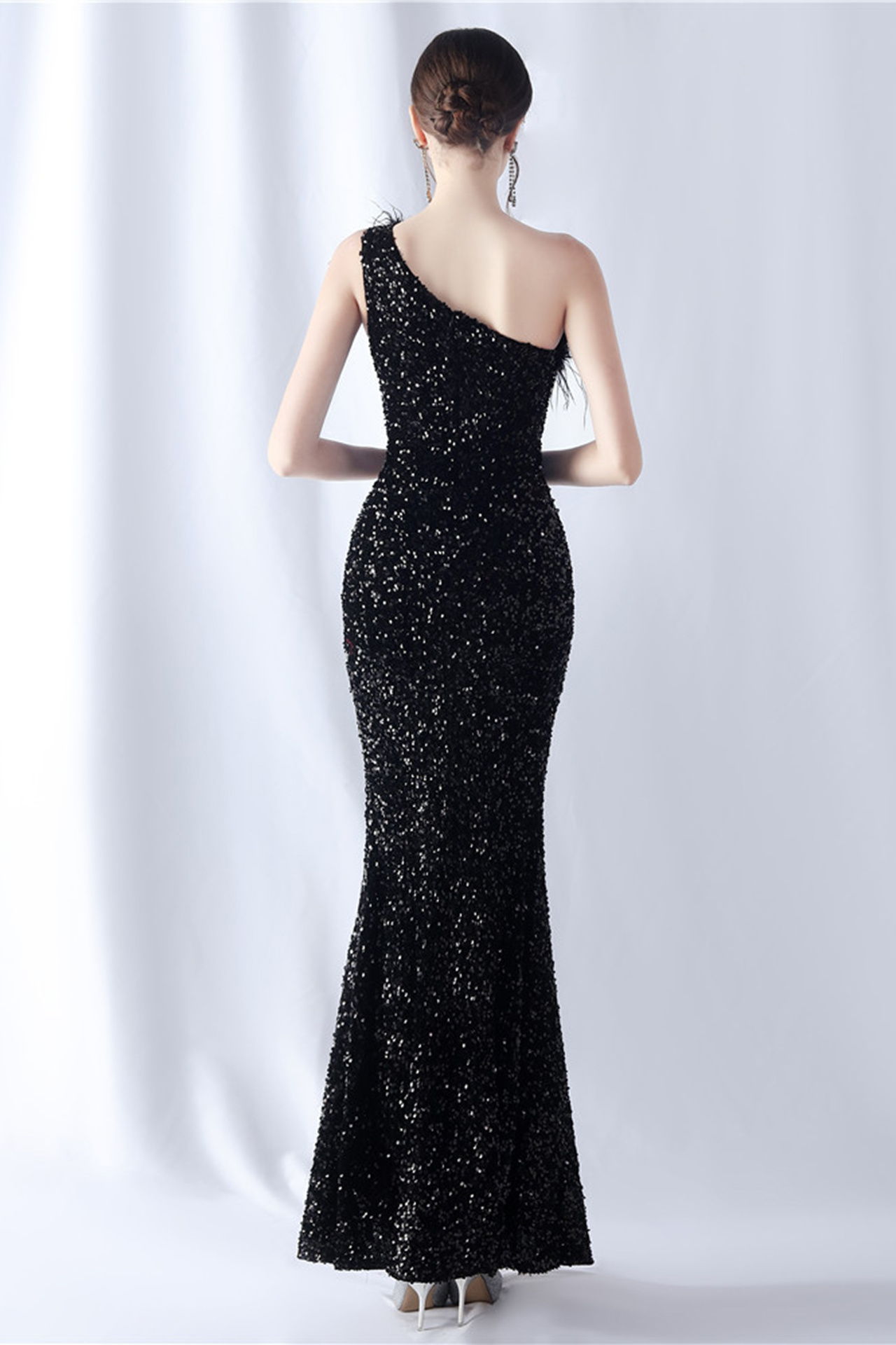 Lilith One Shoulder Feather Maxi Dress