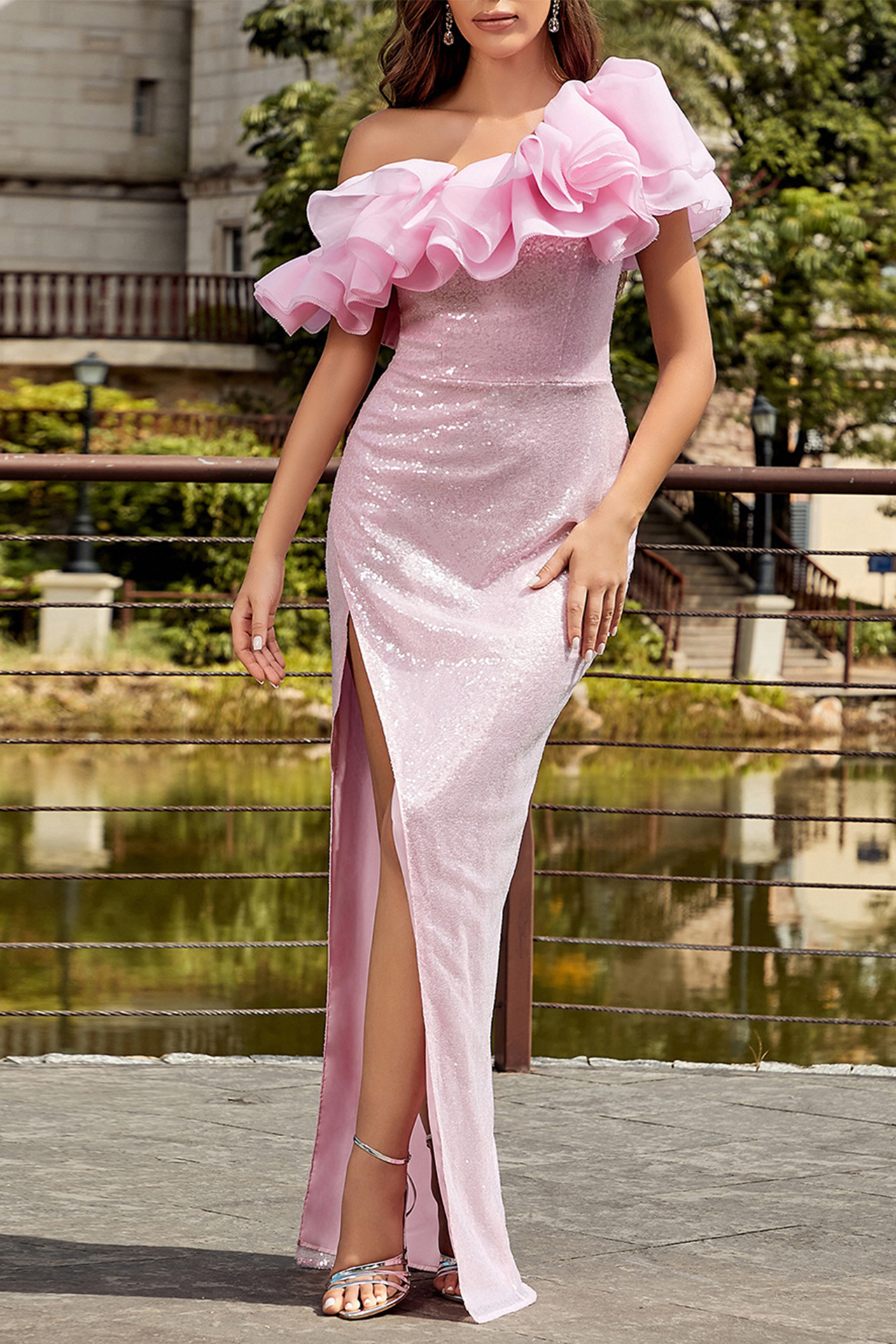 Zelda Sequined Maxi Dress In Pink