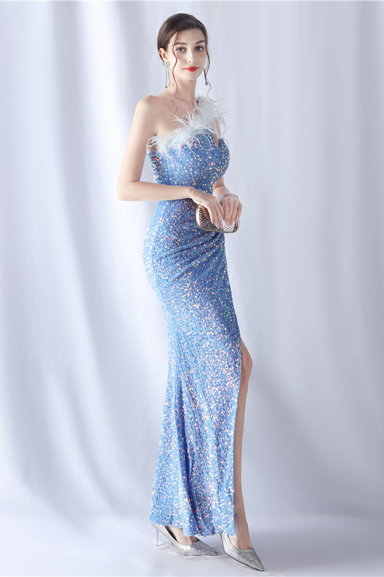 Lilith One Shoulder Feather Maxi Dress