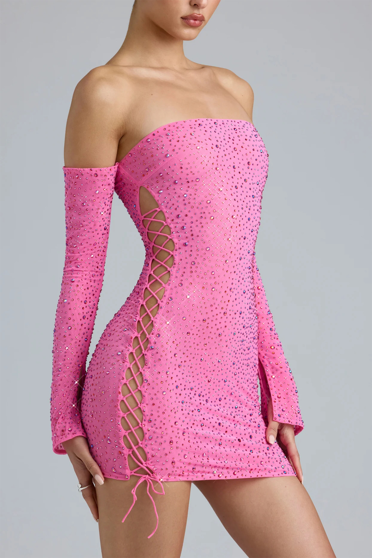 Jade Embellished Lace Up Mini Dress