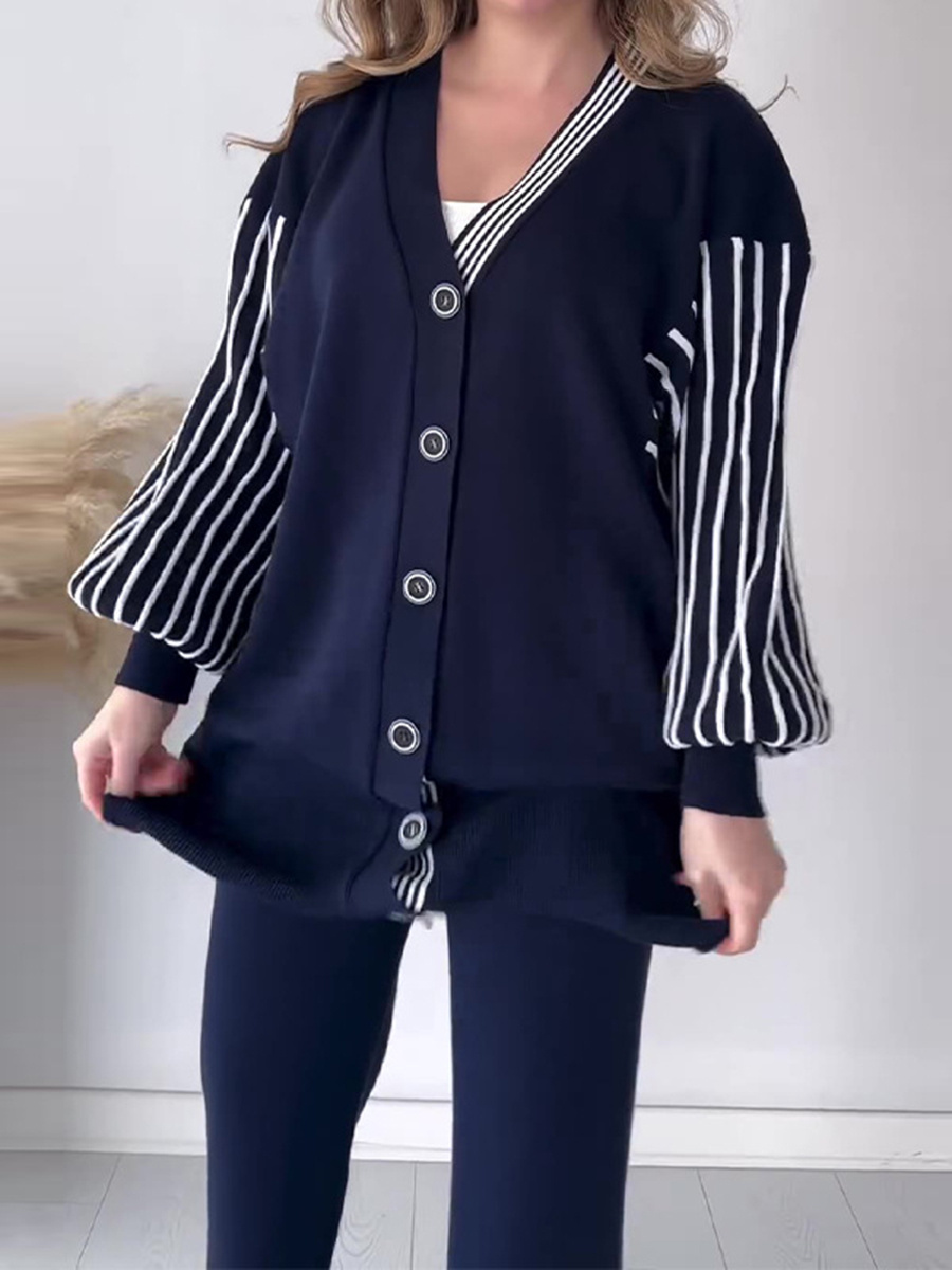 Fashionable striped print casual and lazy style knitted suit