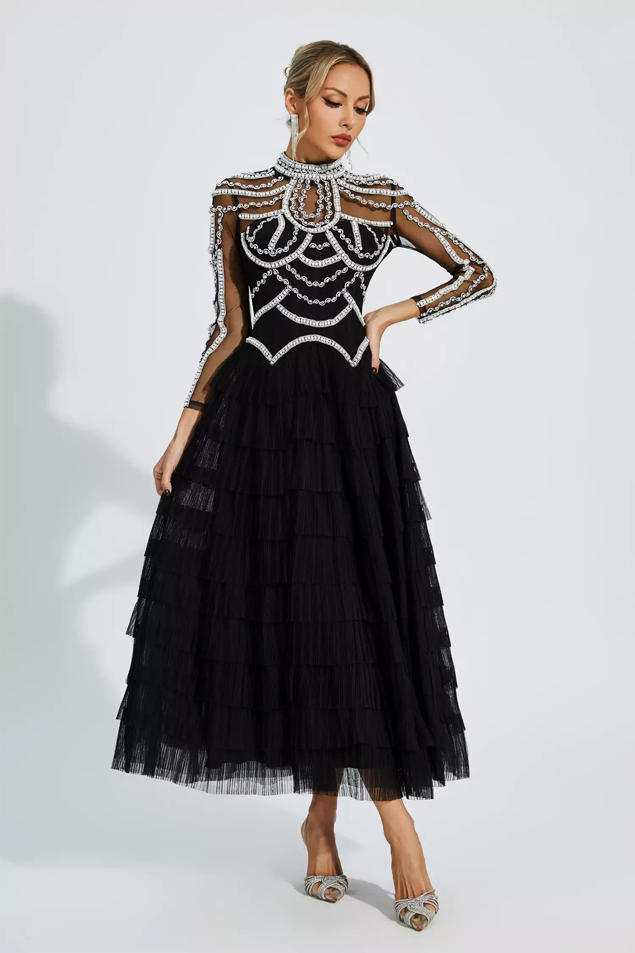 Nicolette Midi Evening Dress In Black