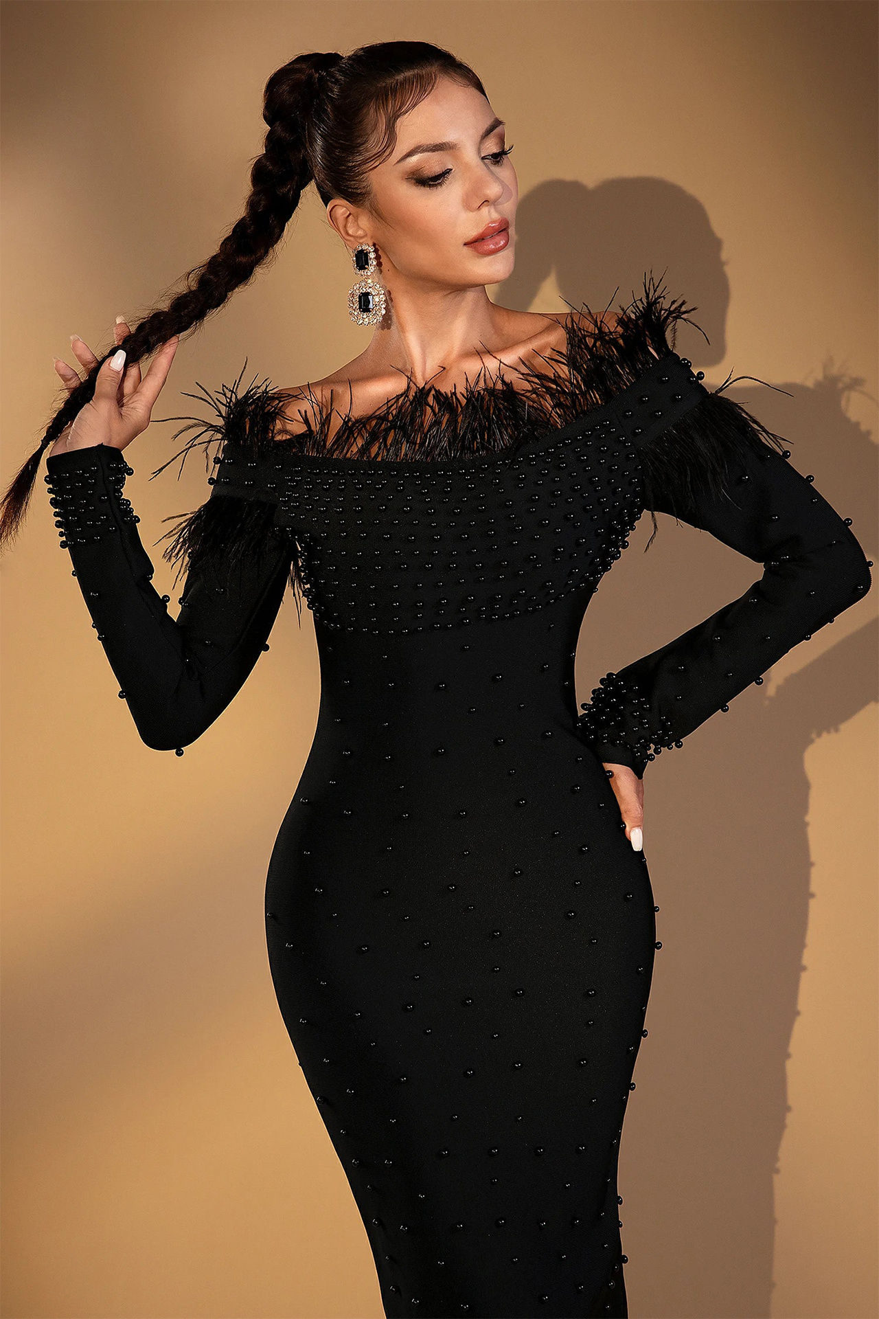 Elora Beading Maxi Dress In Black