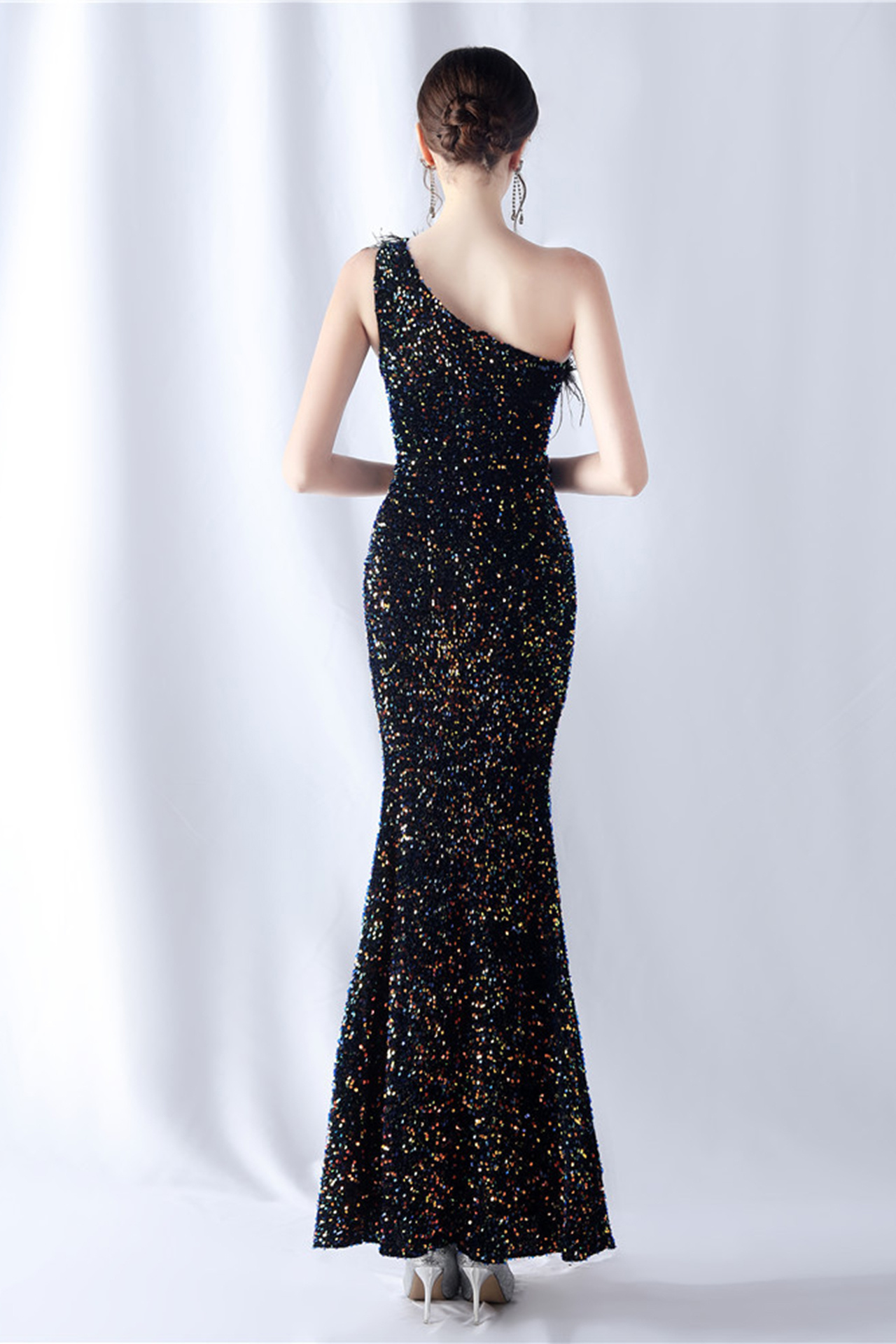Lilith One Shoulder Feather Maxi Dress