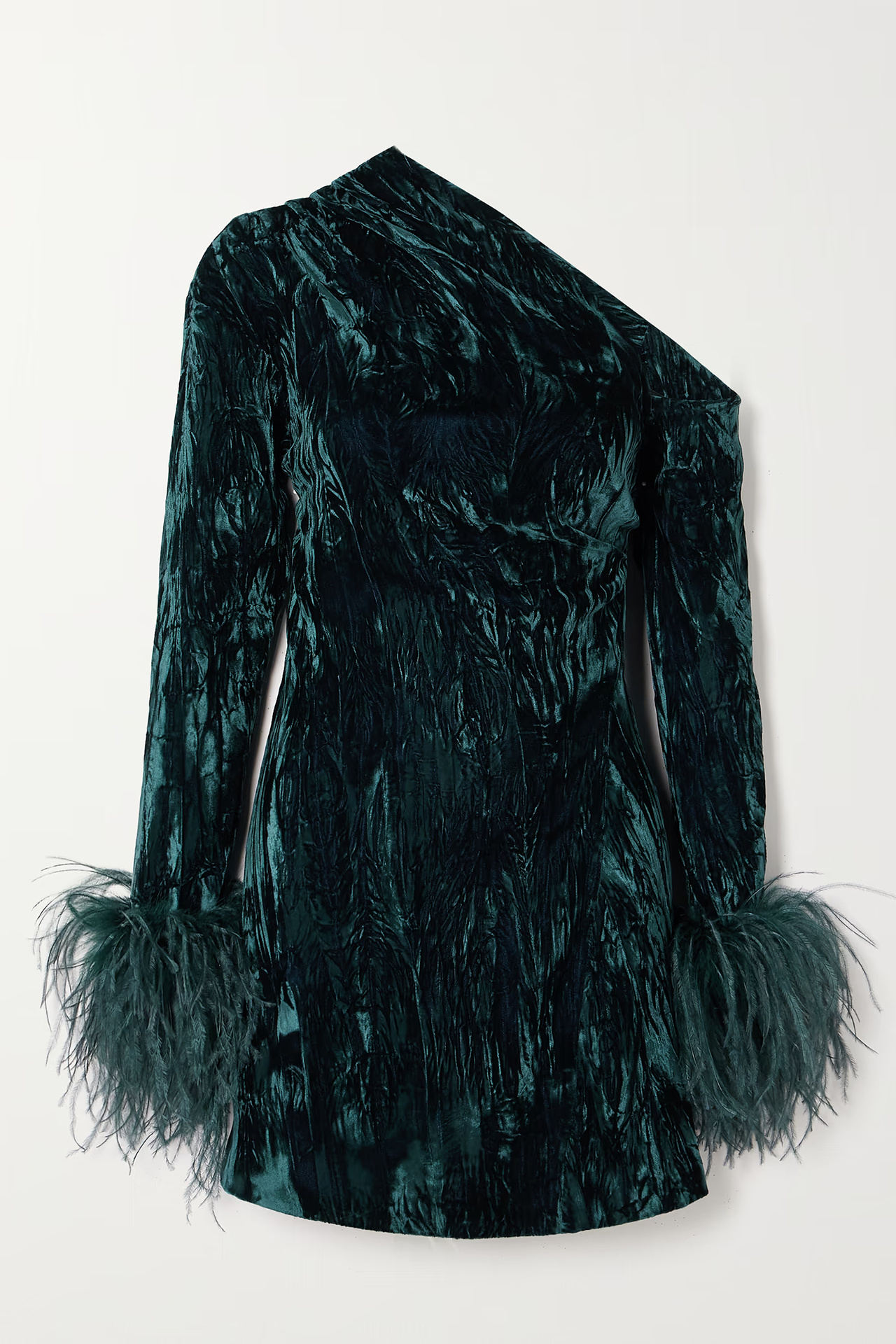 Rhiannon Feather One Shoulder Dress In Teal