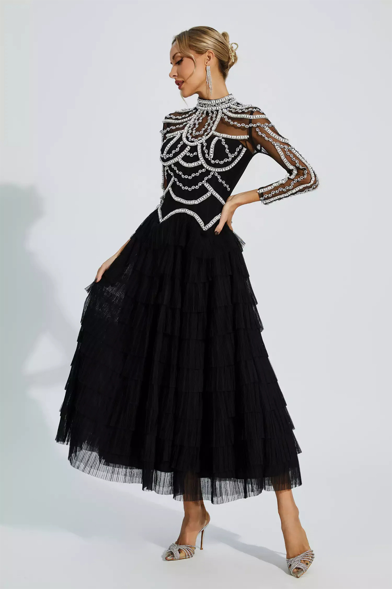Nicolette Midi Evening Dress In Black