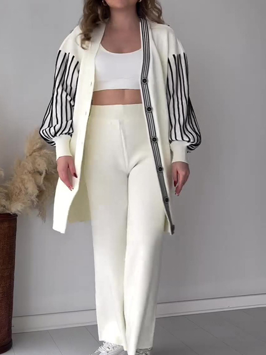 Fashionable striped print casual and lazy style knitted suit