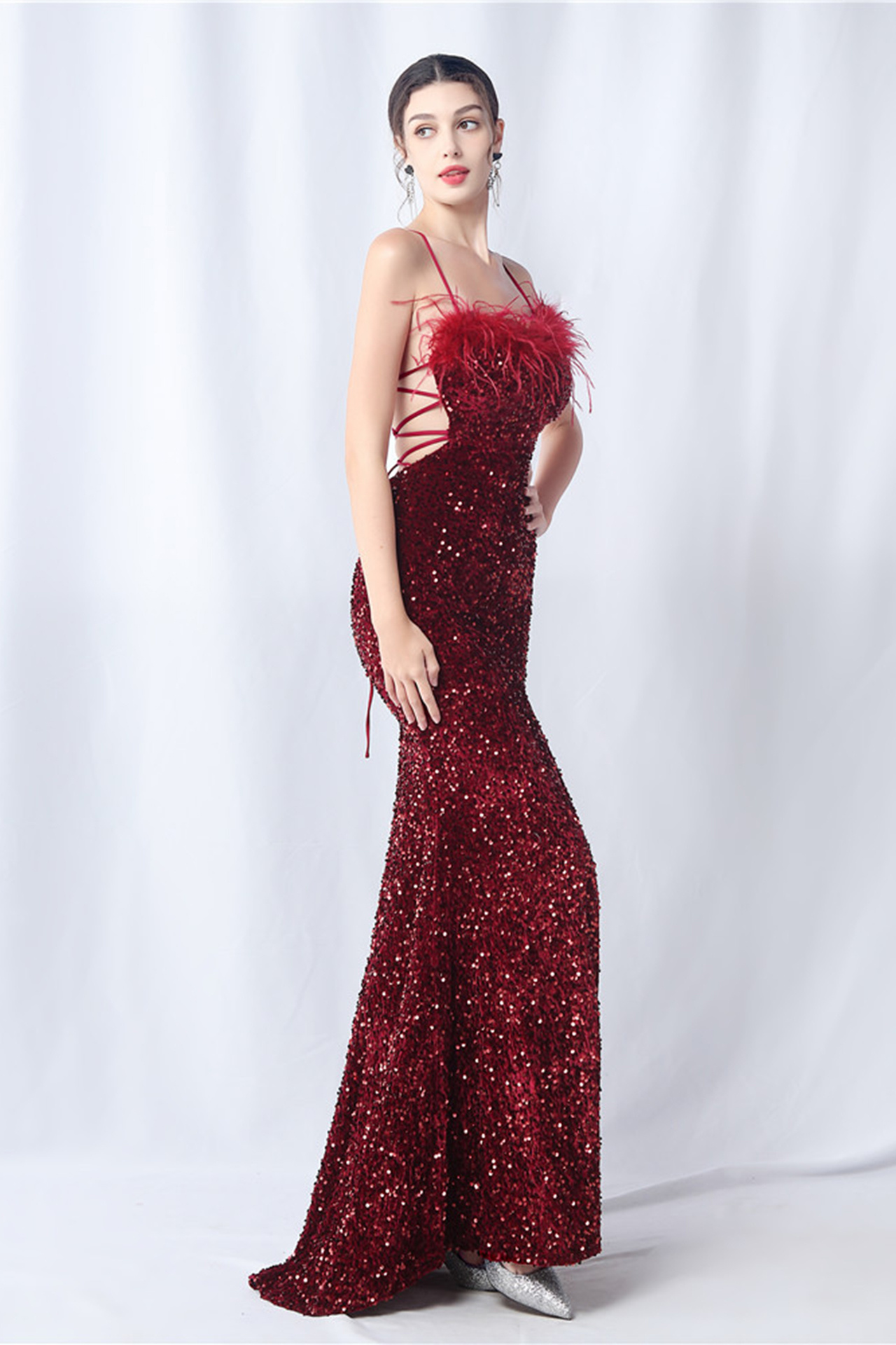 Isadora Slip Feather Maxi Dress