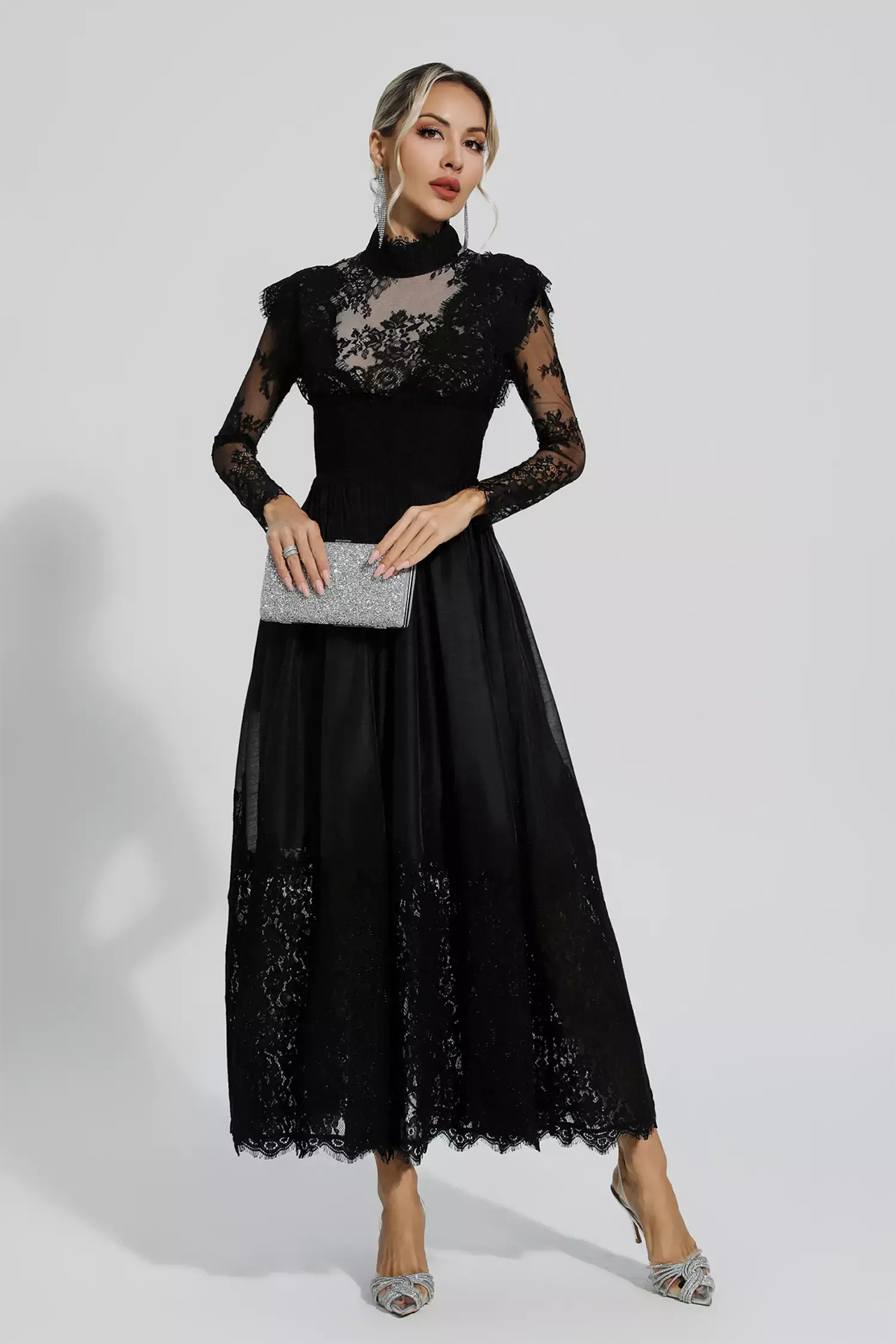 Lena Long Sleeve Dress In Black