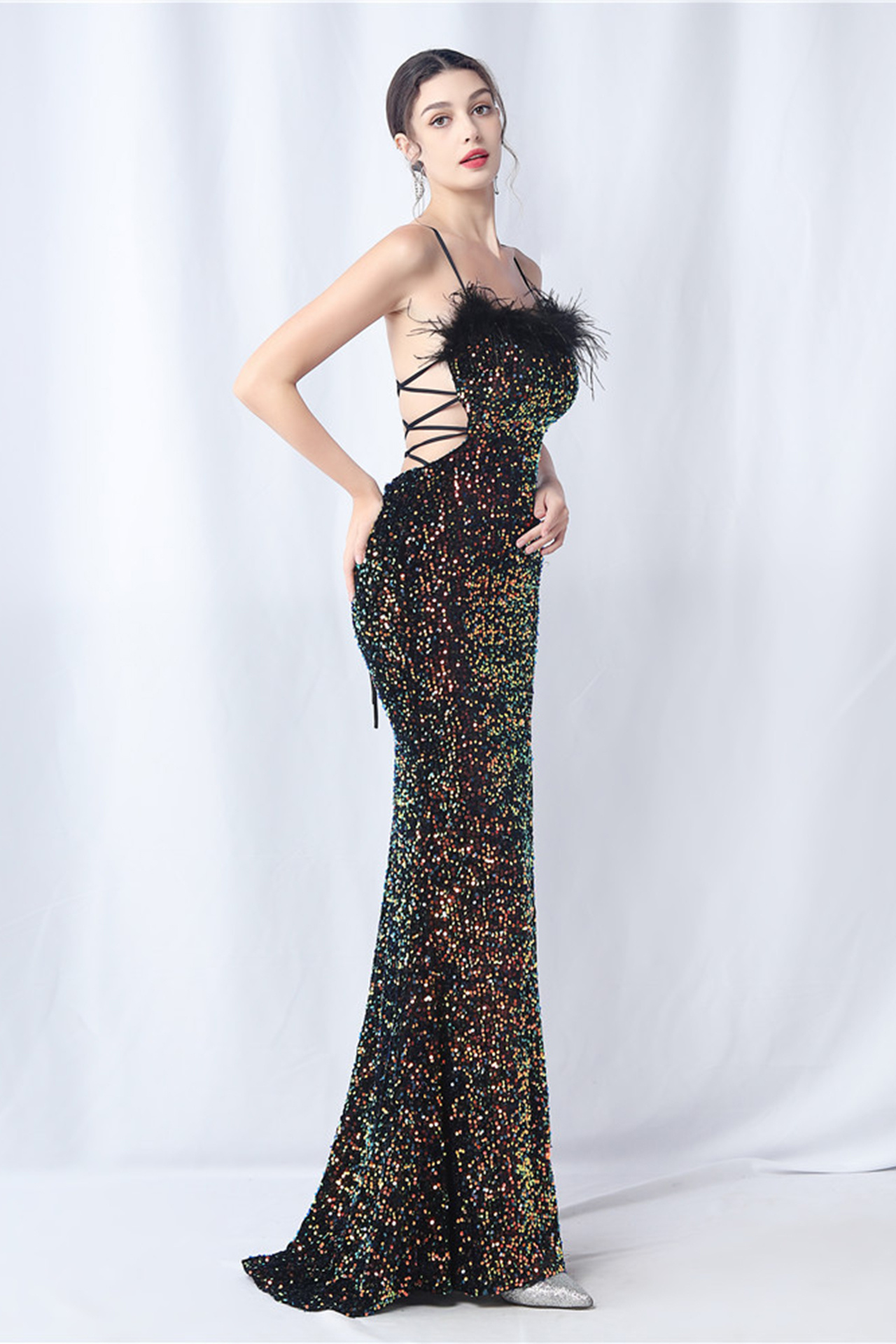 Isadora Slip Feather Maxi Dress