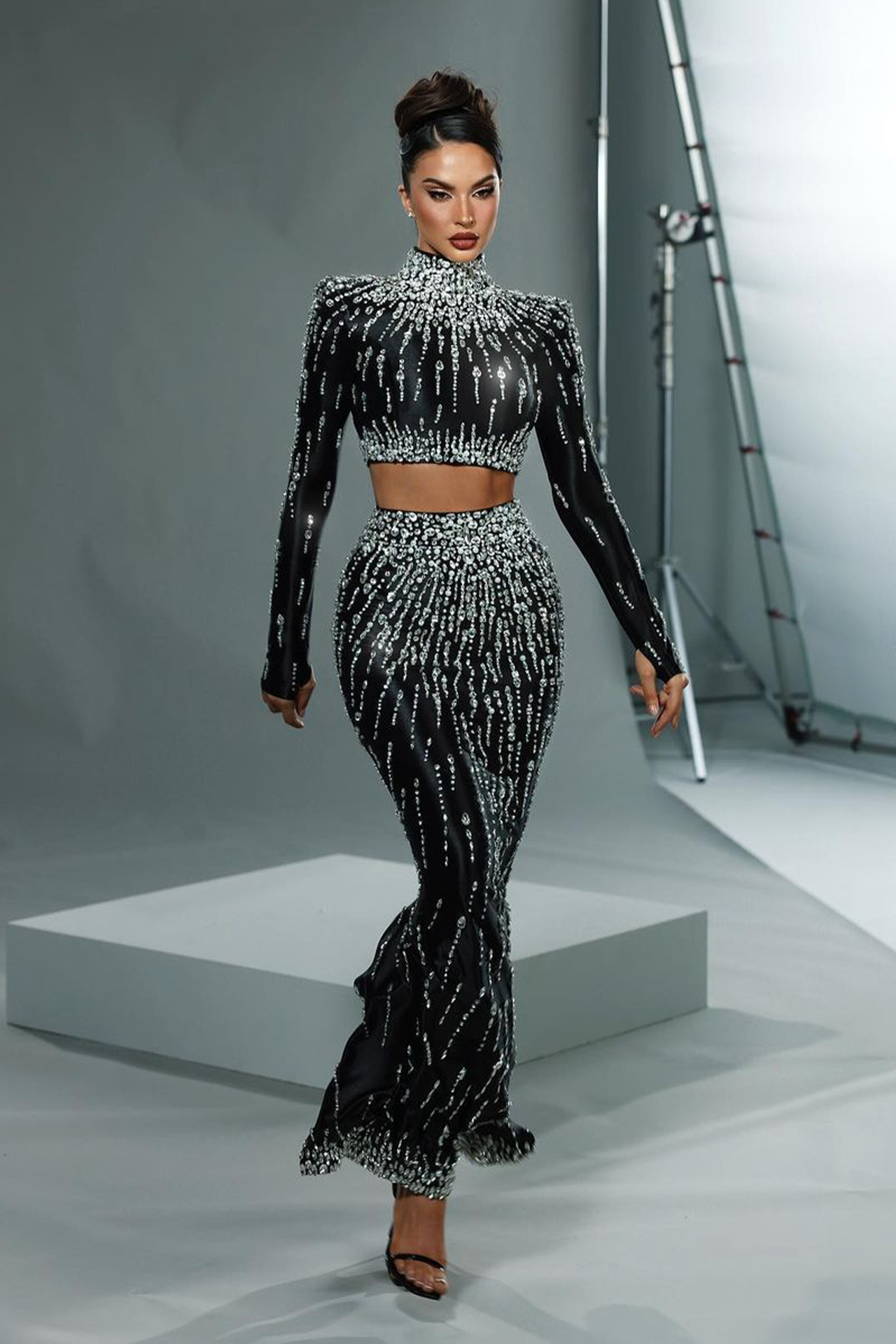 Yara Rhinestone Two Pieces Set In Black