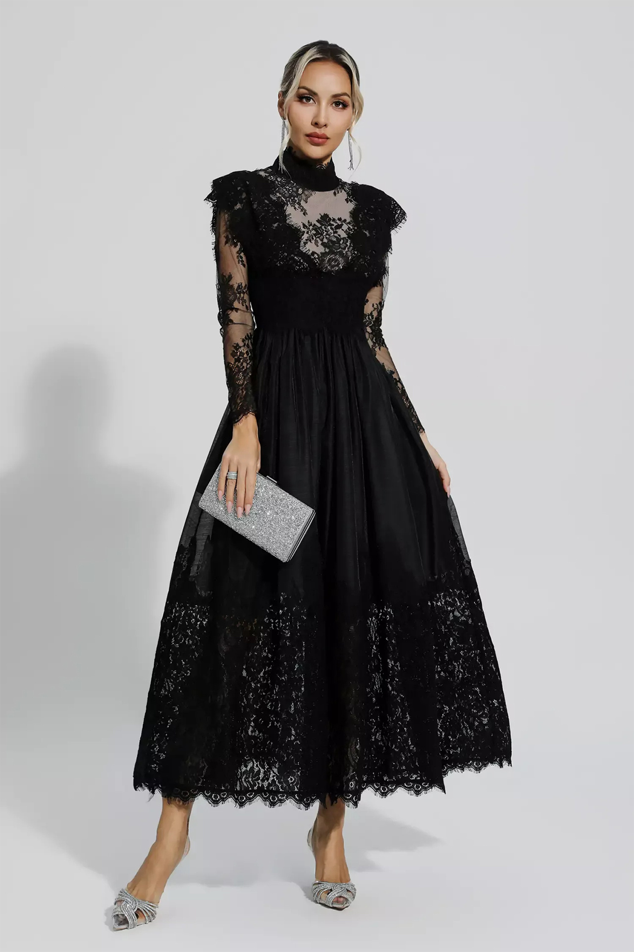Lena Long Sleeve Dress In Black