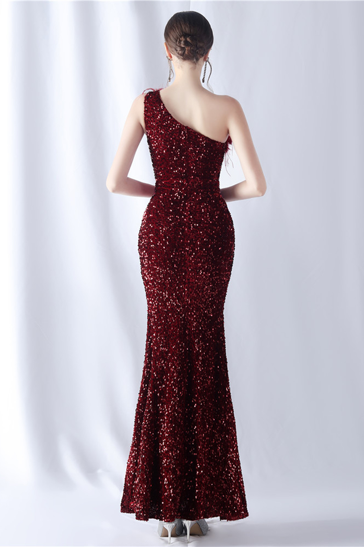 Lilith One Shoulder Feather Maxi Dress
