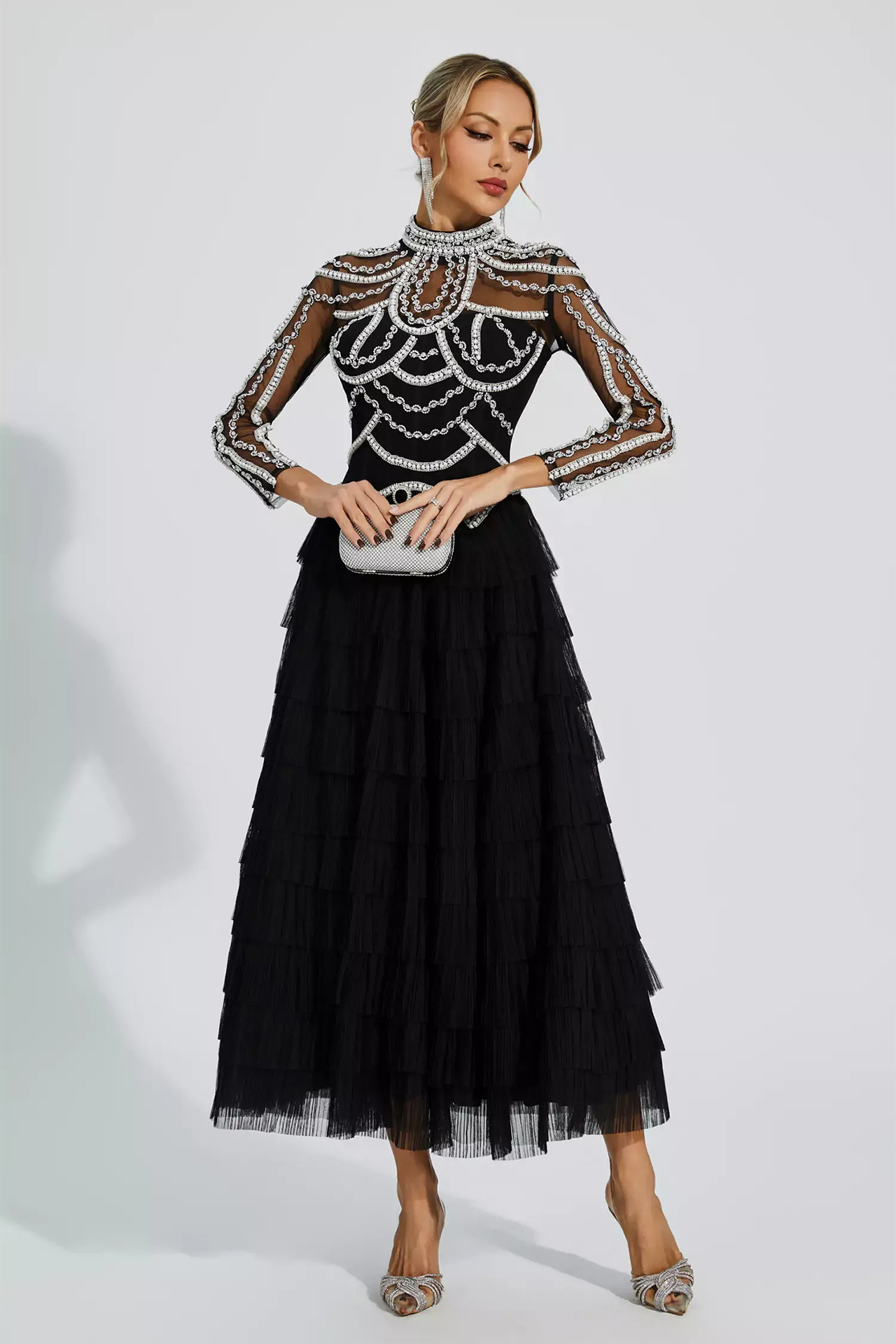 Nicolette Midi Evening Dress In Black