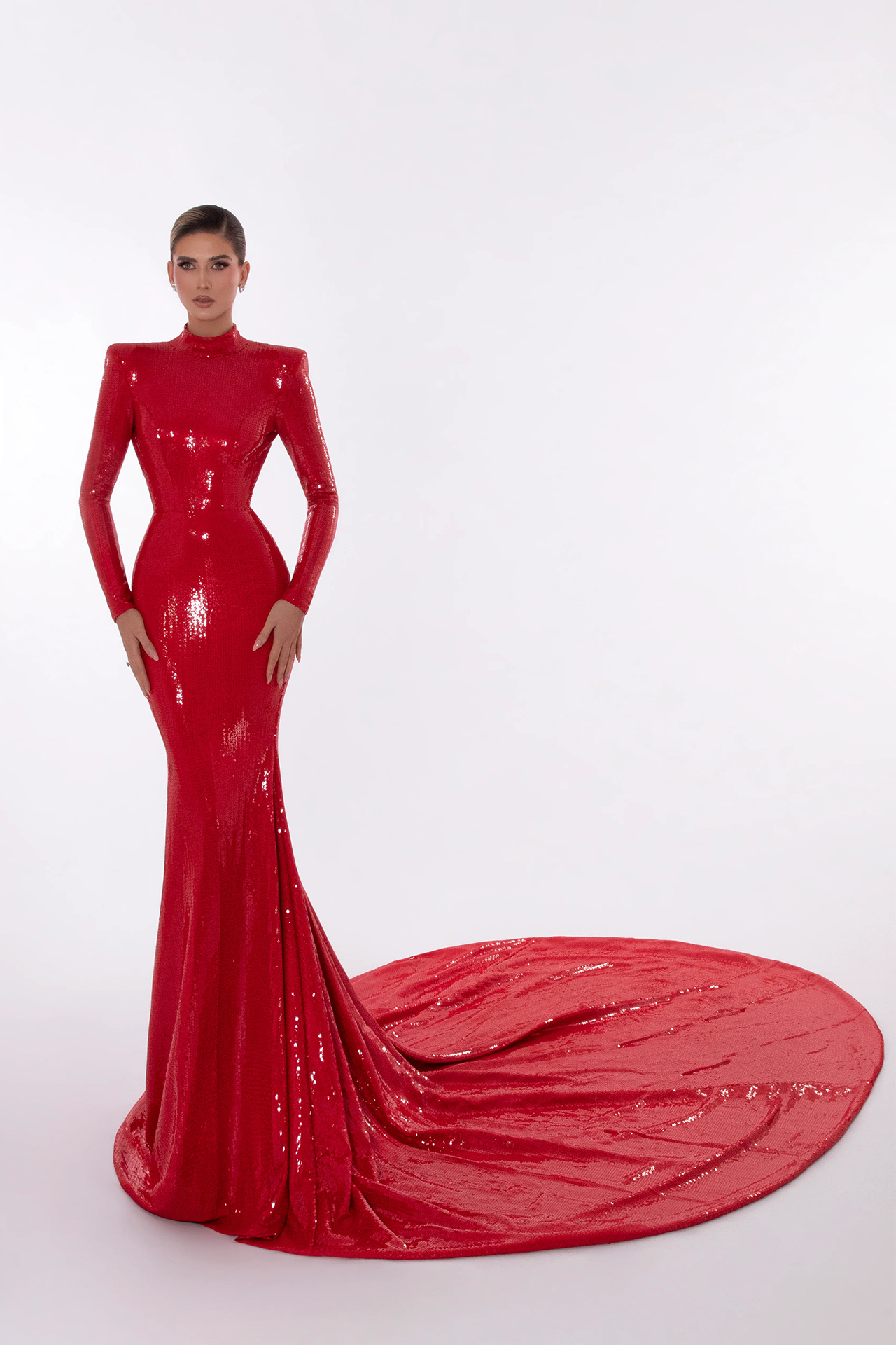 Aviana Sequin Evening Maxi Dress In Red