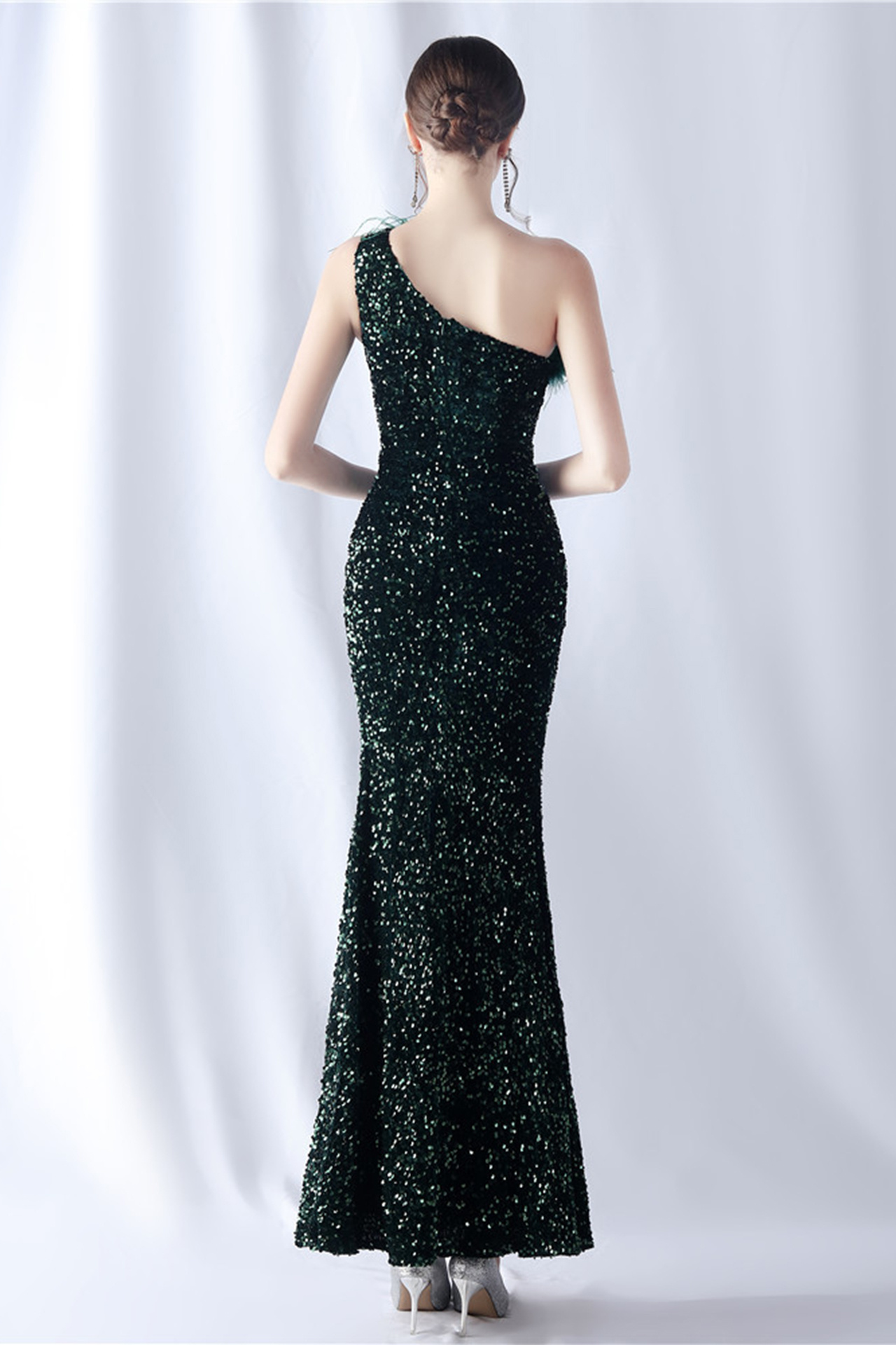 Lilith One Shoulder Feather Maxi Dress