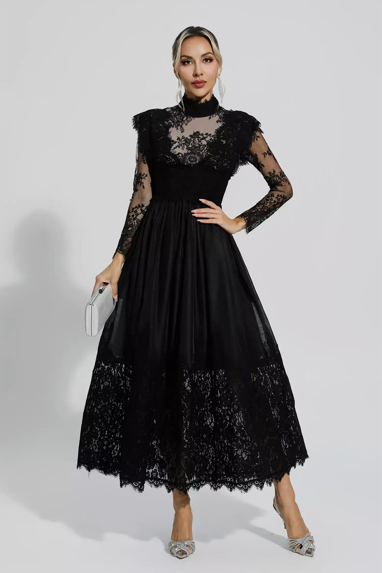 Lena Long Sleeve Dress In Black