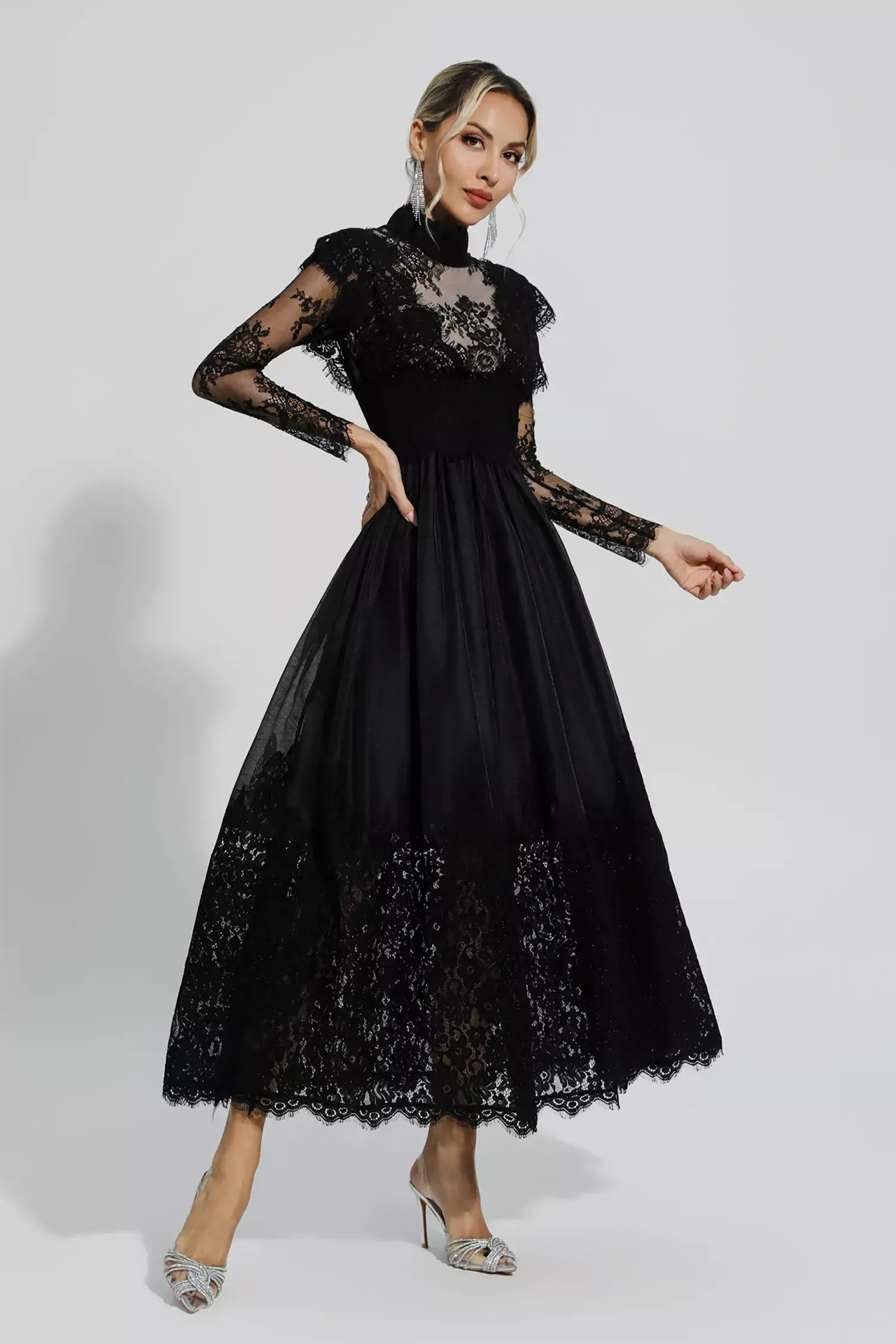 Lena Long Sleeve Dress In Black