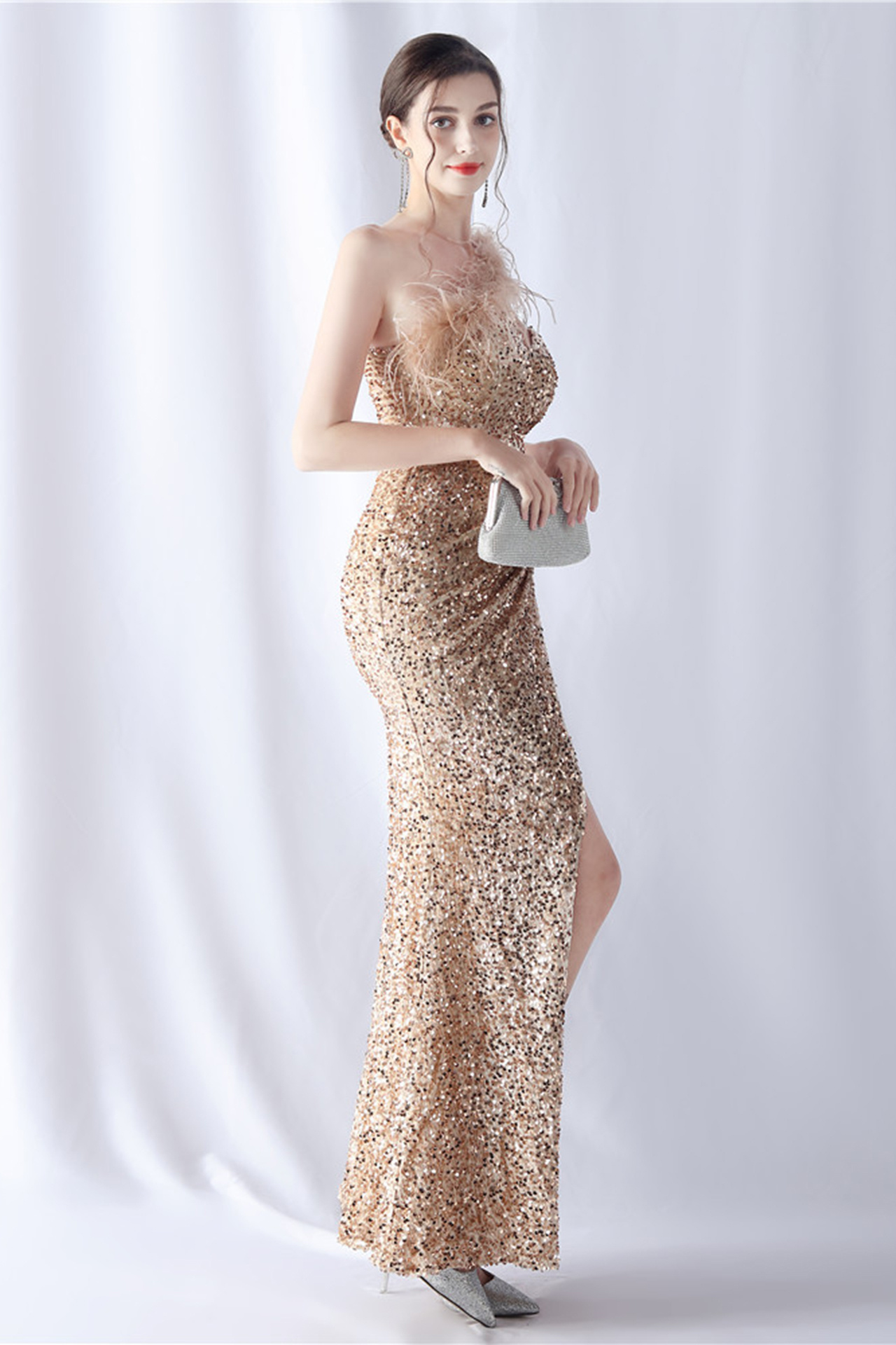 Lilith One Shoulder Feather Maxi Dress