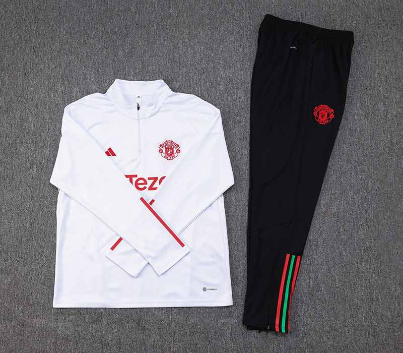 Manchester United 23-24 Kids Long Sleeve Training Set White and Red