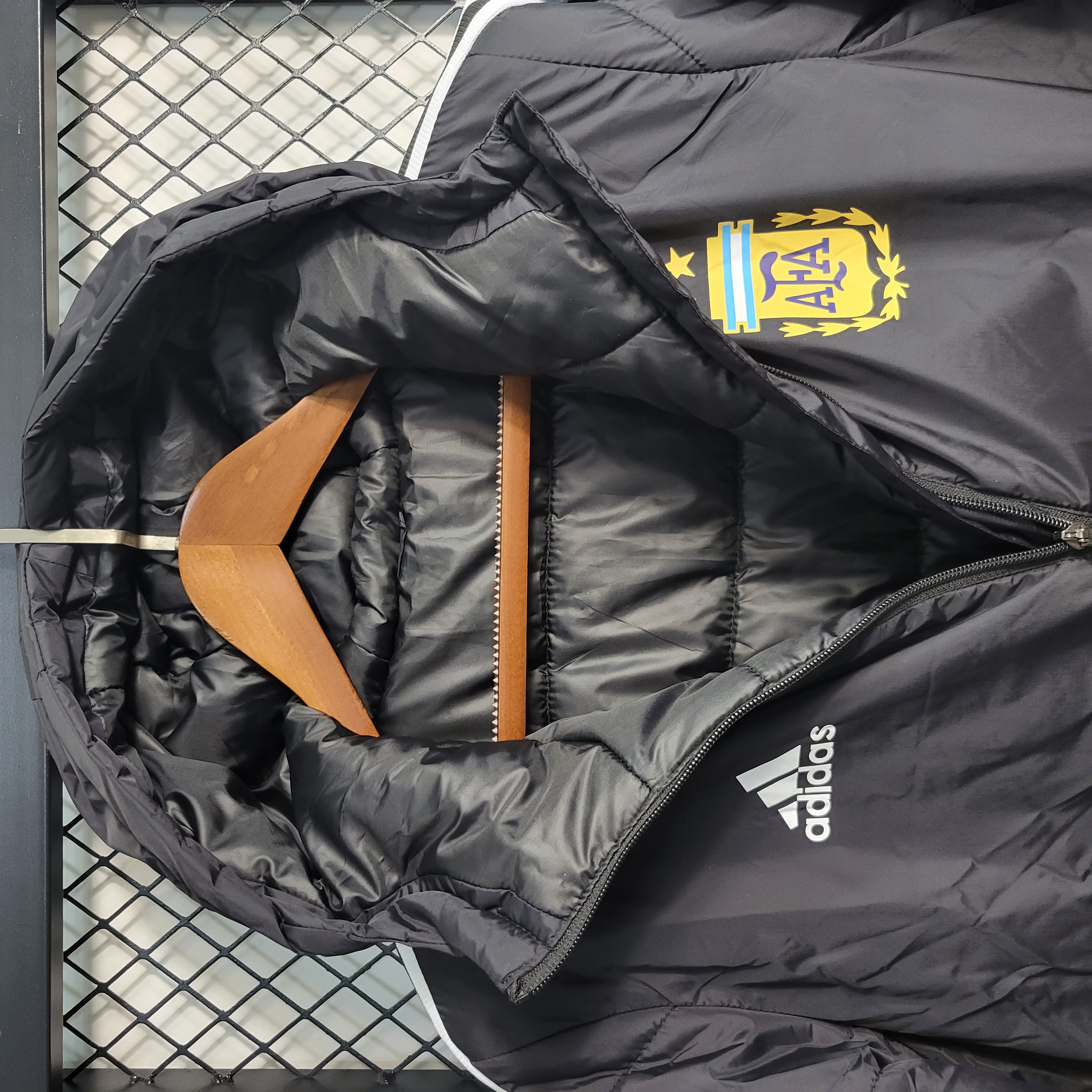Argentina 23-24 Men's Hooded Thermal Cotton Jacket - Black