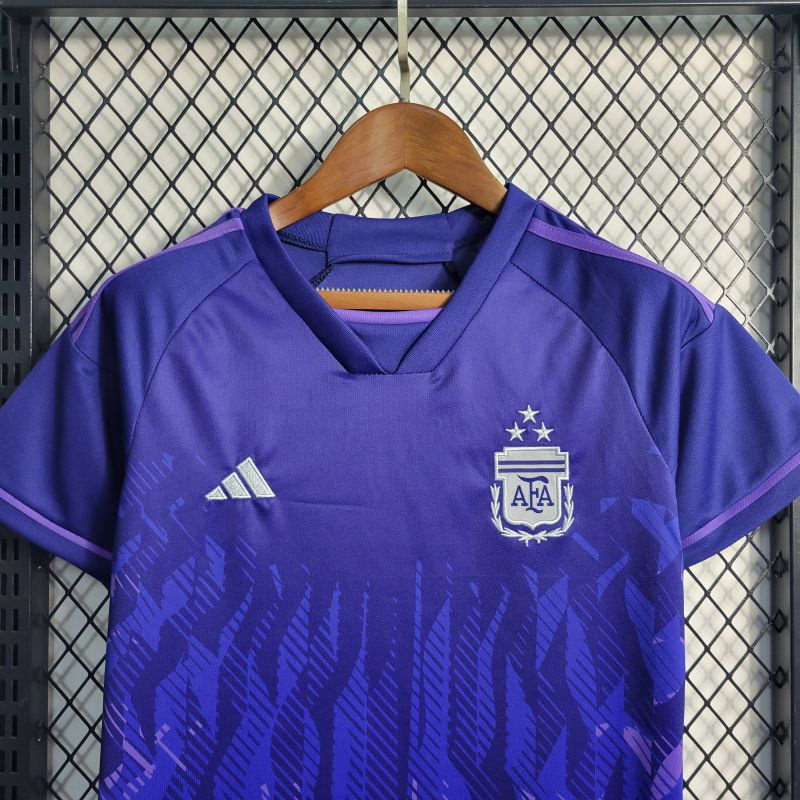 Argentina 3 Stars 22-23 Away Stadium Kids Kit ( with 2022 World Champions Patch )
